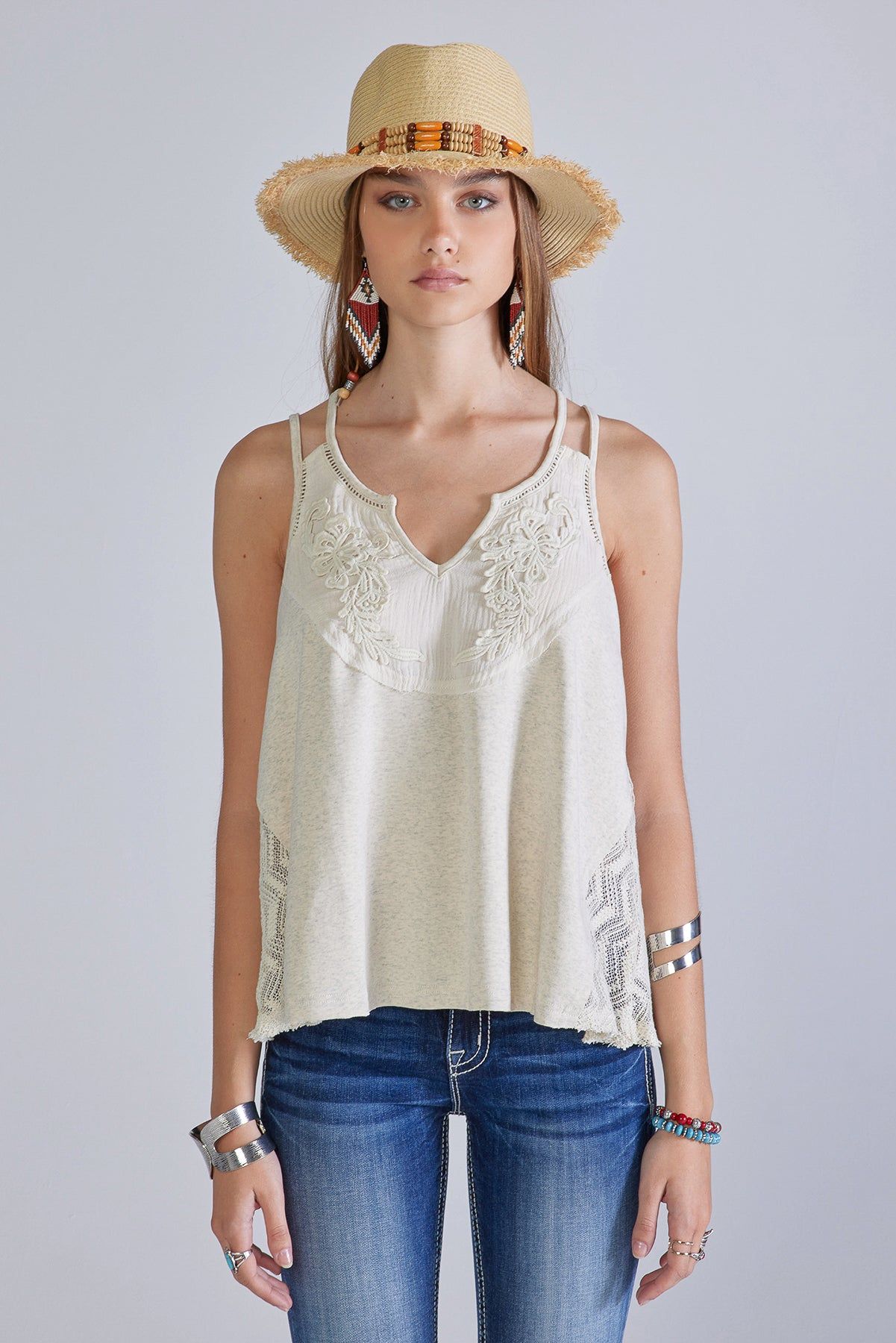 Embroidered Double Strap Top sold by Miss Me