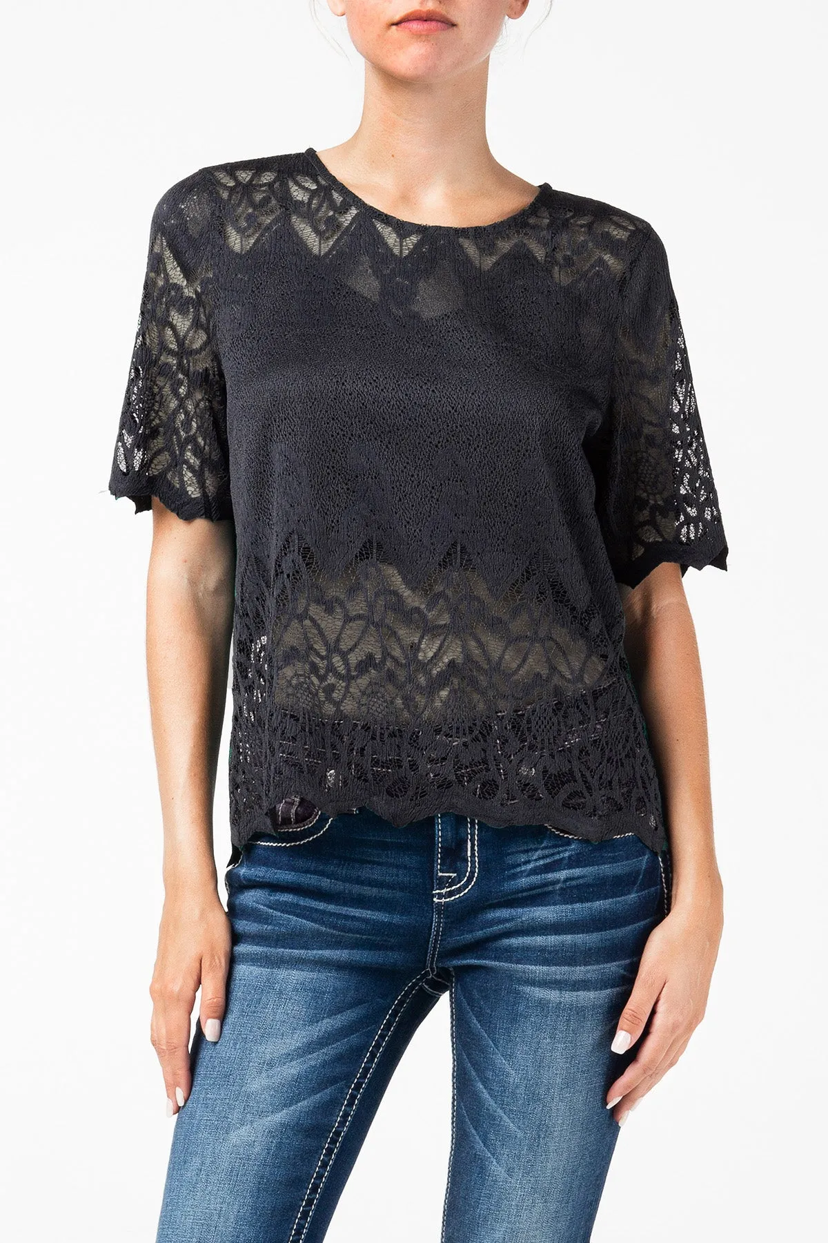 Lace Sleeve Top sold by Miss Me product image thumbnail 2