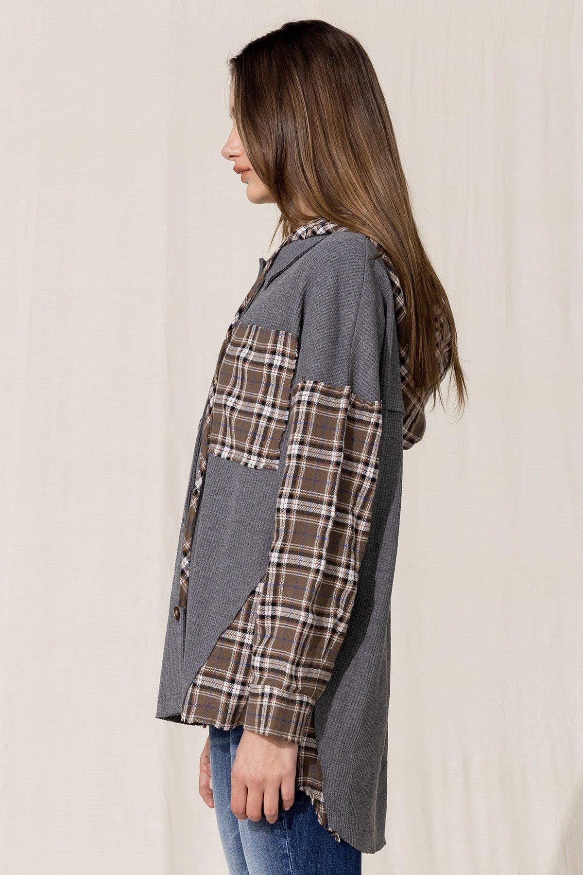 Plaid Contrast Hoodie sold by Miss Me product image thumbnail 4