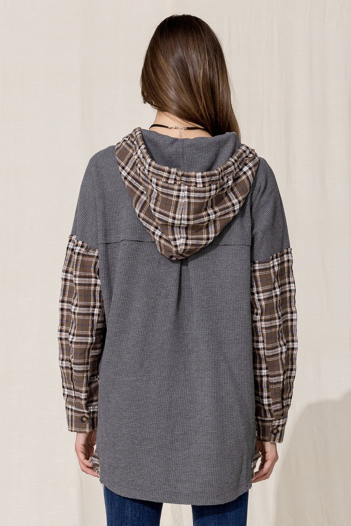 Plaid Contrast Hoodie sold by Miss Me product image thumbnail 3