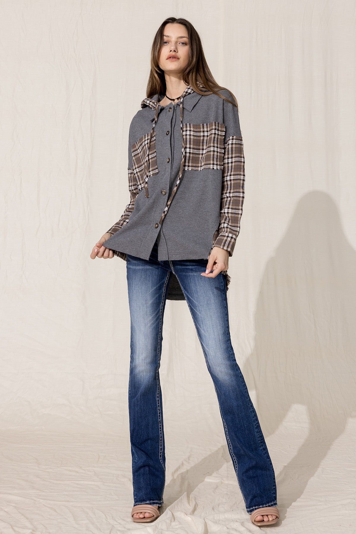 Plaid Contrast Hoodie sold by Miss Me