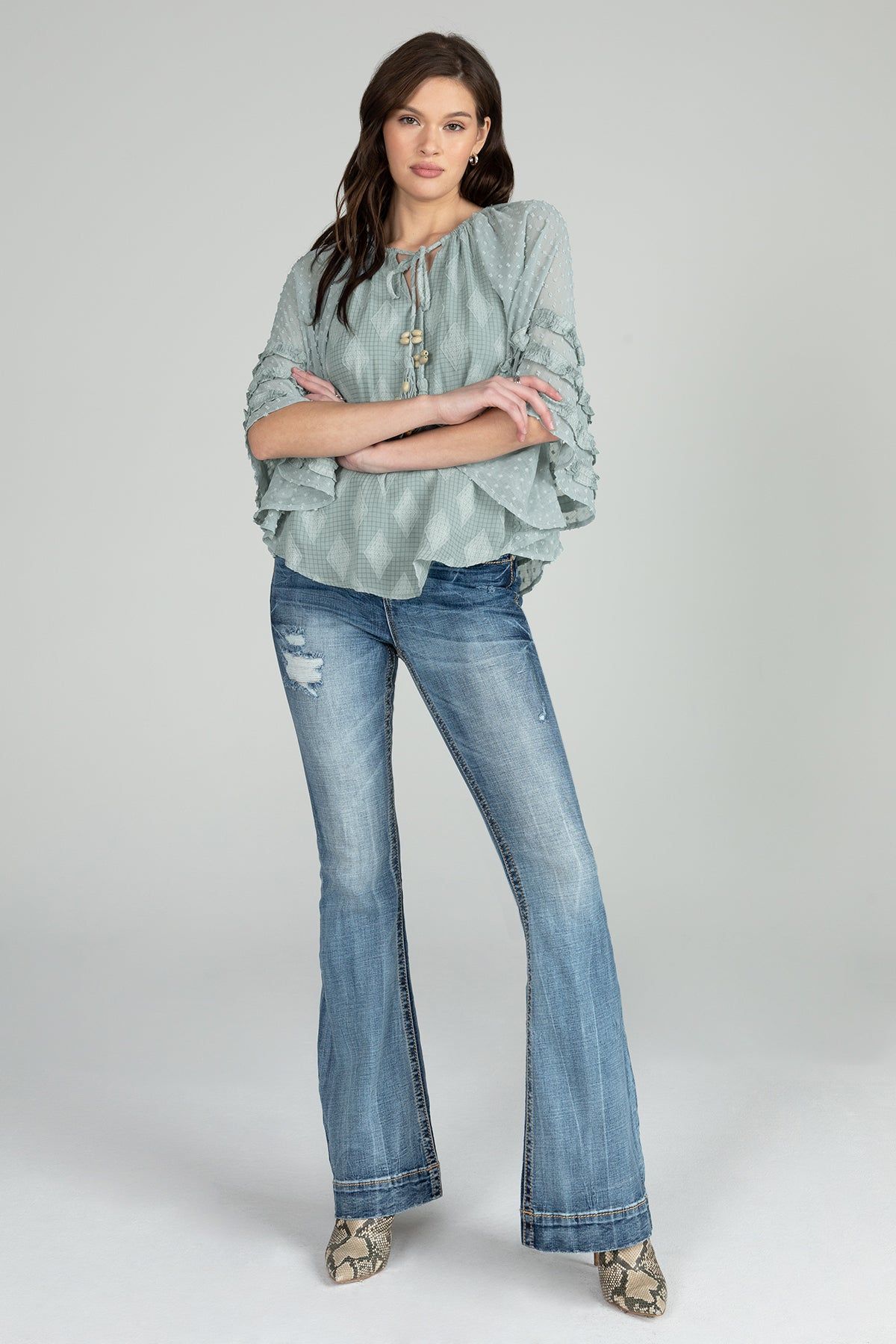 Flowy Pattern Crochet Tied Top sold by Miss Me product image thumbnail 5
