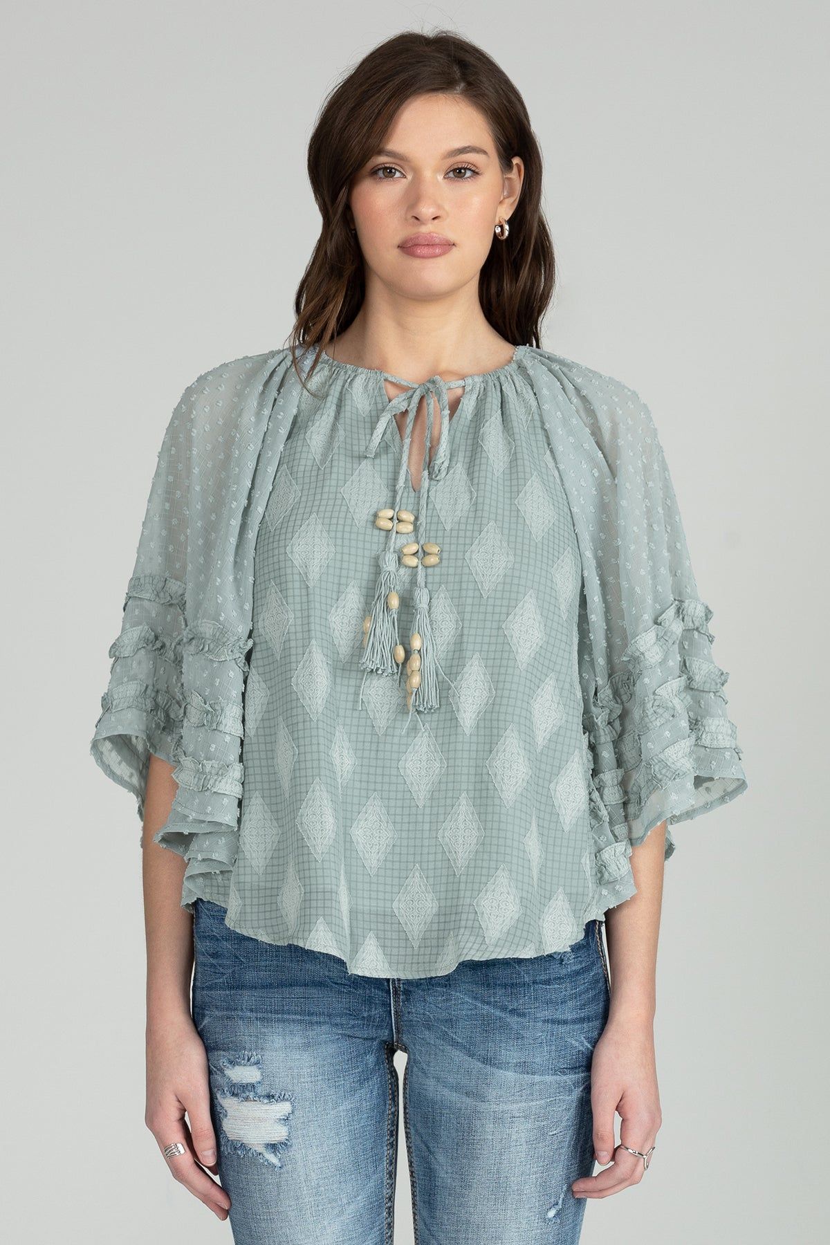 Flowy Pattern Crochet Tied Top sold by Miss Me product image thumbnail 2