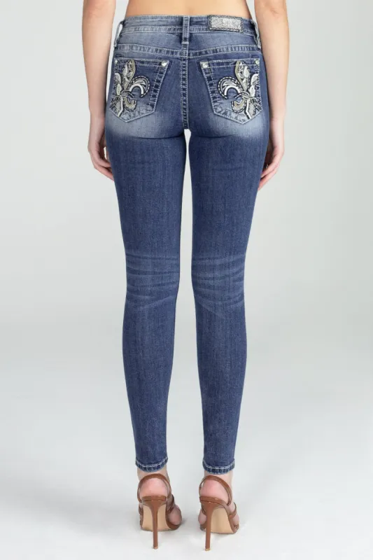 Detailed Fleur De Lis Skinny Denim sold by Miss Me