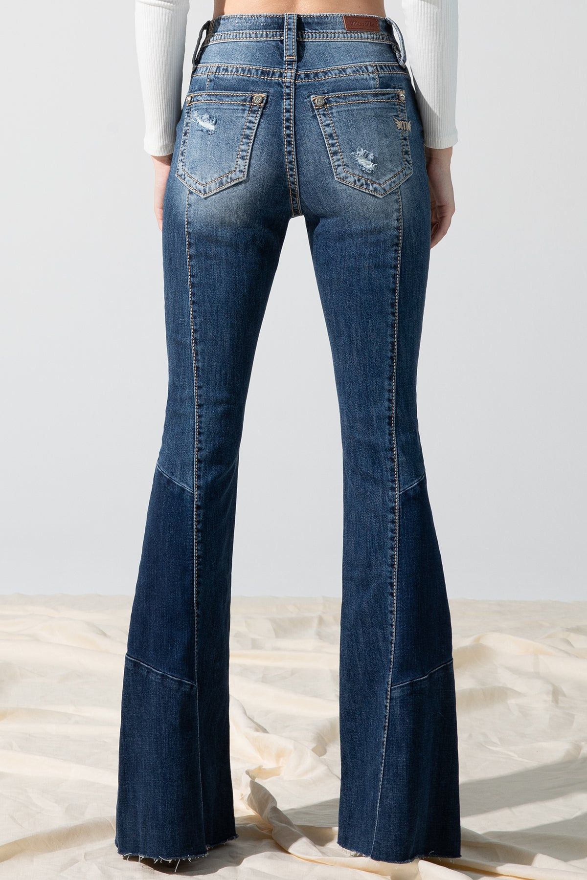 High Rise Patchwork Flare sold by Miss Me