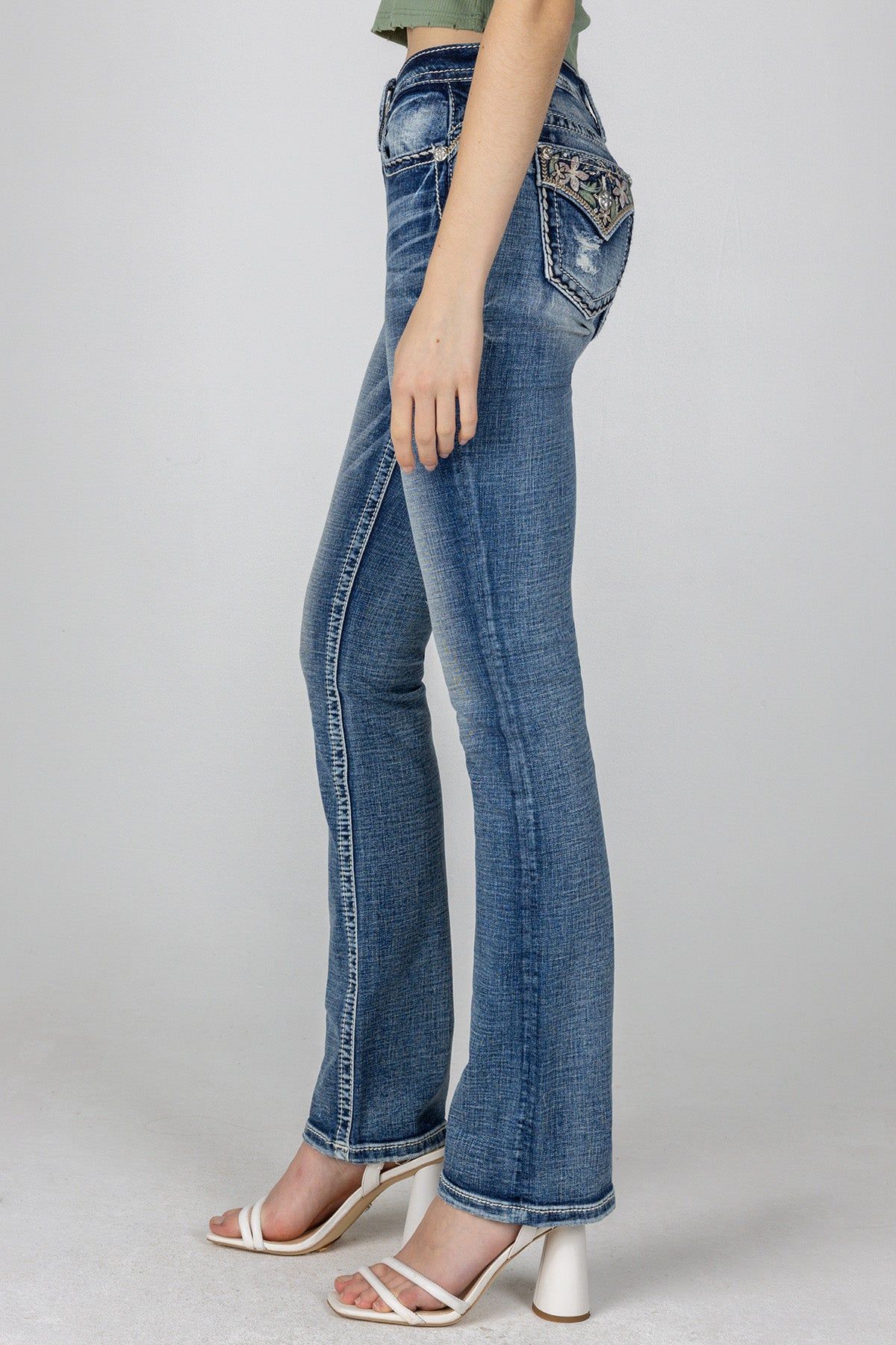 Pastel Embroidered Floral Distress Bootcut sold by Miss Me product image thumbnail 4