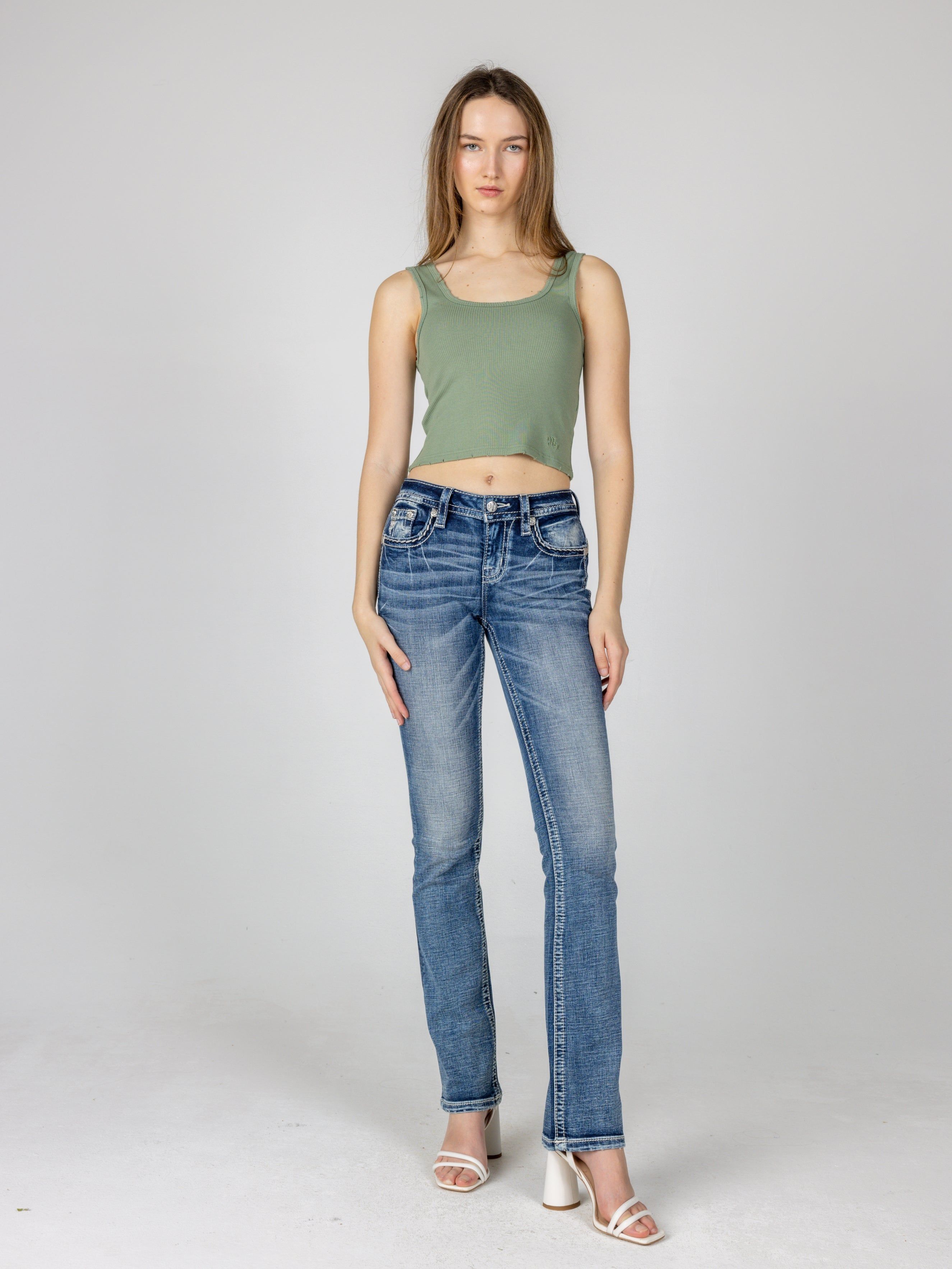 Pastel Embroidered Floral Distress Bootcut sold by Miss Me product image thumbnail 2