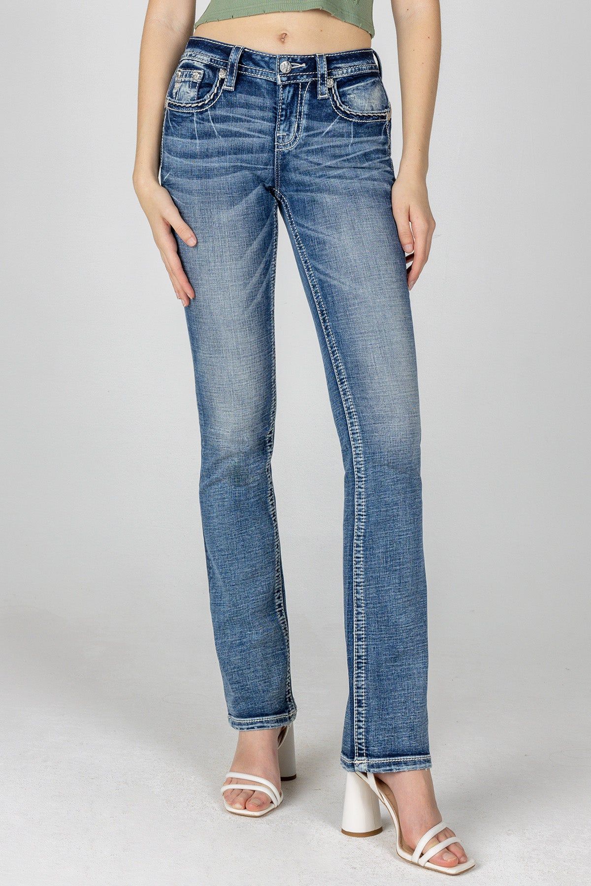 Pastel Embroidered Floral Distress Bootcut sold by Miss Me product image thumbnail 3