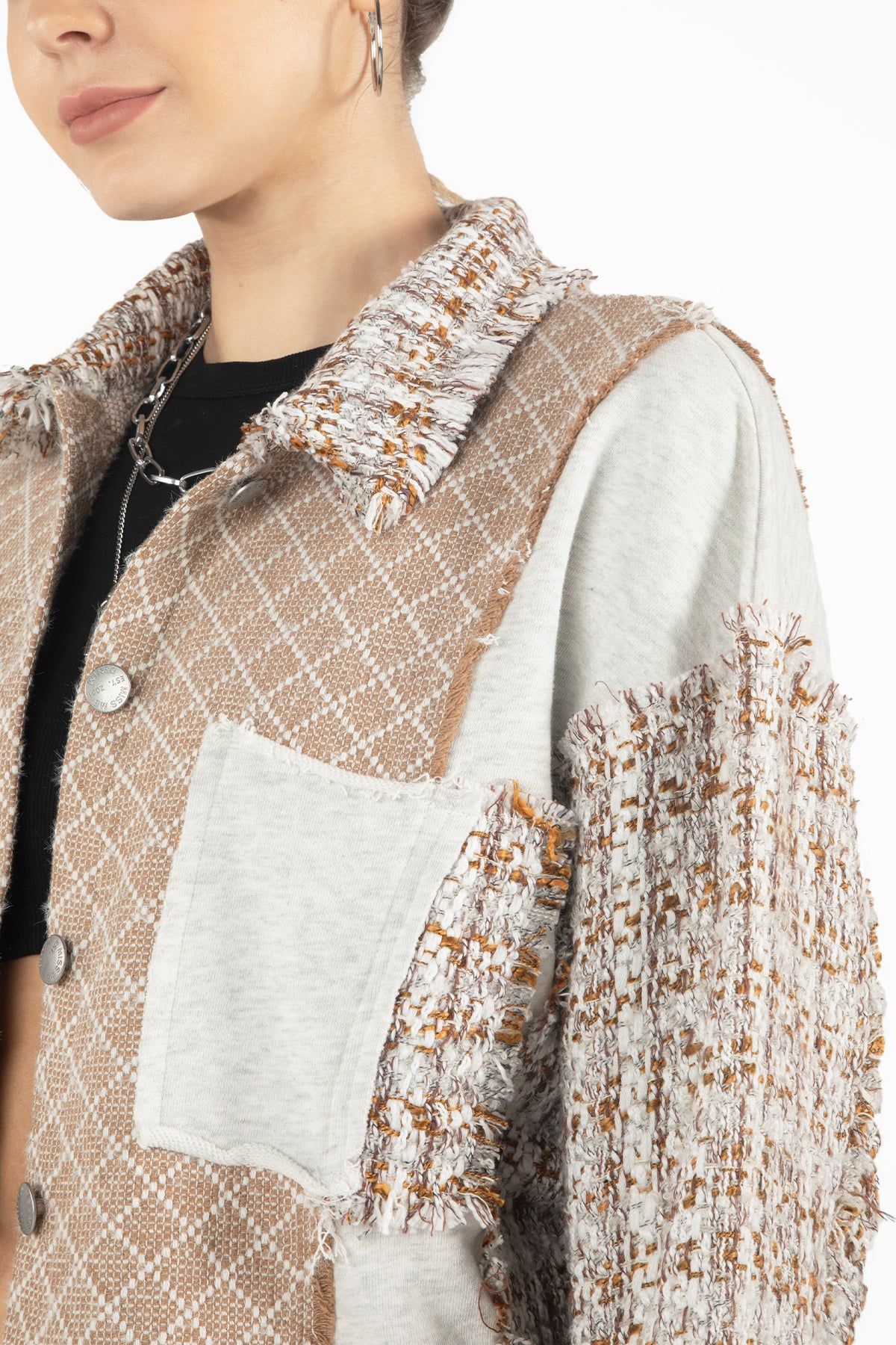 Contrasting Tweed Button Up Jacket sold by Miss Me product image thumbnail 4