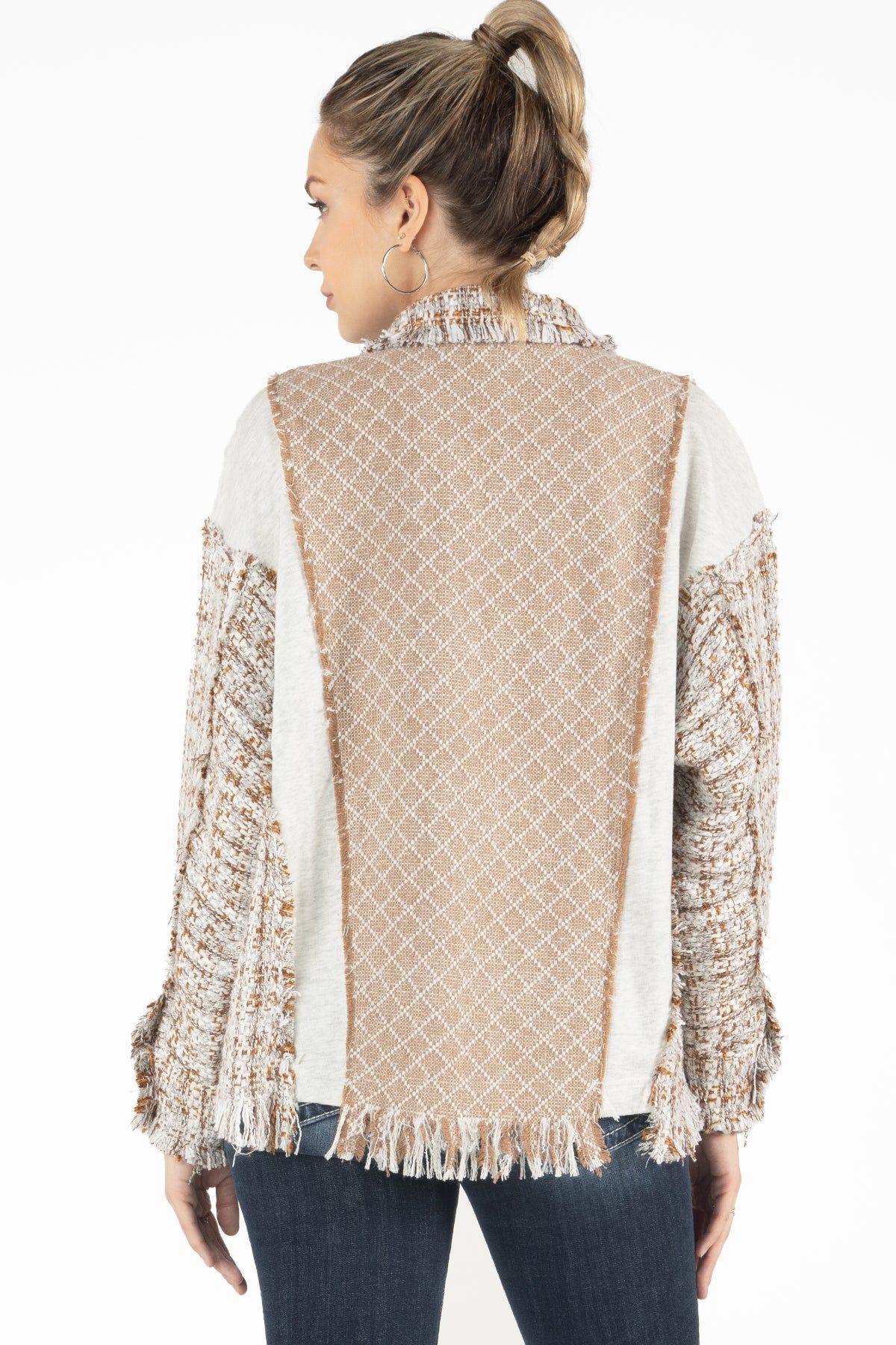 Contrasting Tweed Button Up Jacket sold by Miss Me product image thumbnail 3