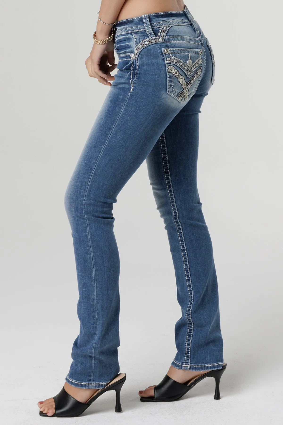 Glimmering Cross-Stitch Straight Jeans sold by Miss Me product image thumbnail 4