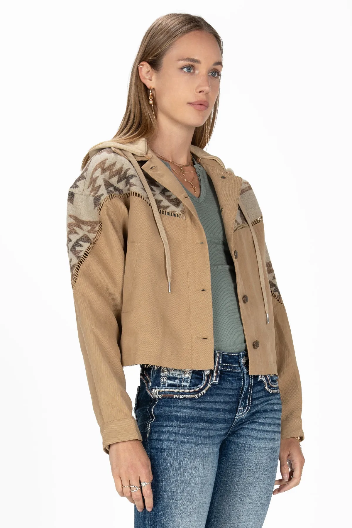 Aztec Button Up Hoodie Jacket sold by Miss Me product image thumbnail 3