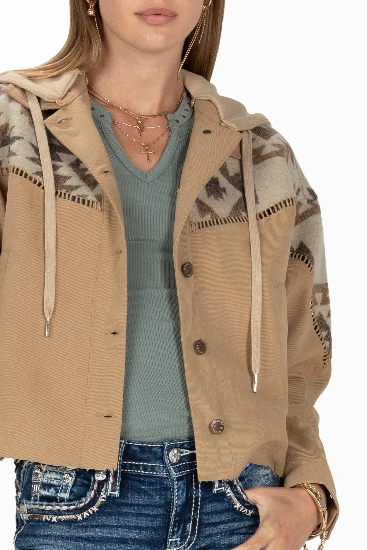 Aztec Button Up Hoodie Jacket sold by Miss Me product image thumbnail 5