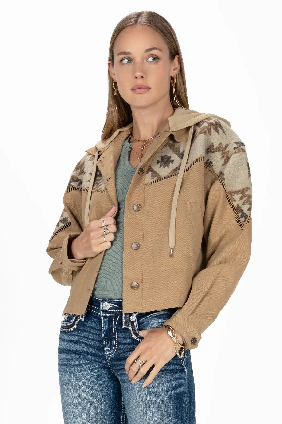Aztec Button Up Hoodie Jacket sold by Miss Me product image thumbnail 2