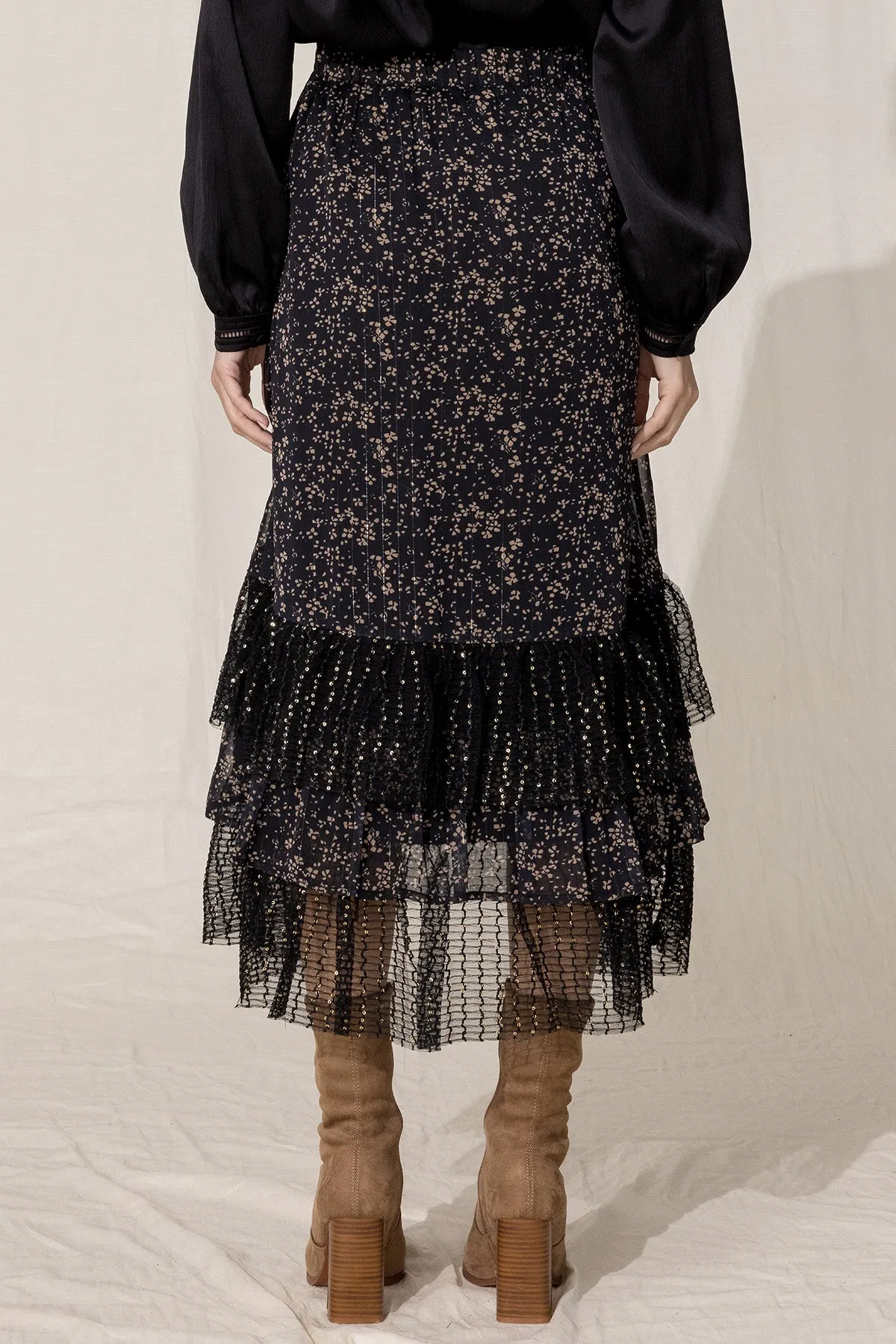 Ruffled Floral Printed Midi Skirt sold by Miss Me product image thumbnail 2