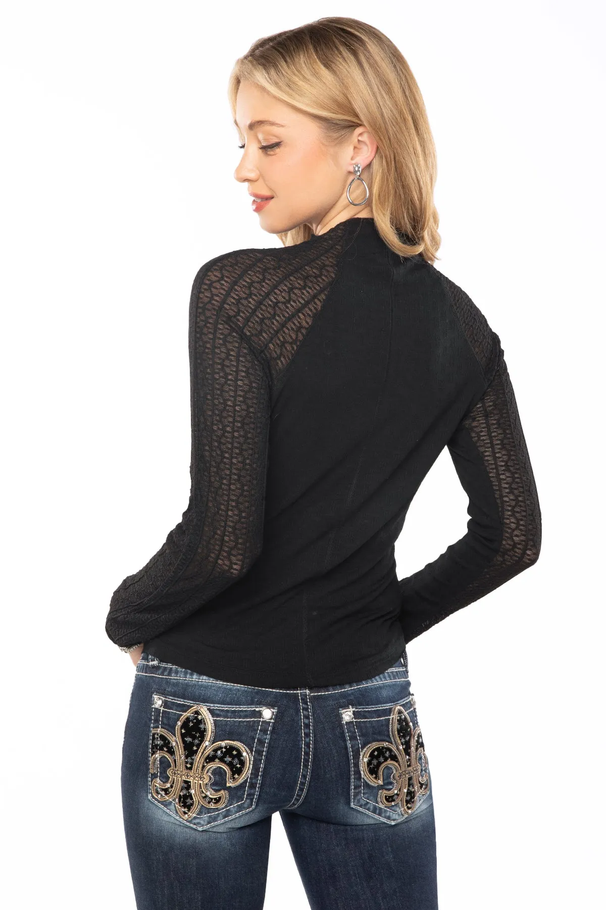 Sheer Panel Long Sleeve Top sold by Miss Me product image thumbnail 3