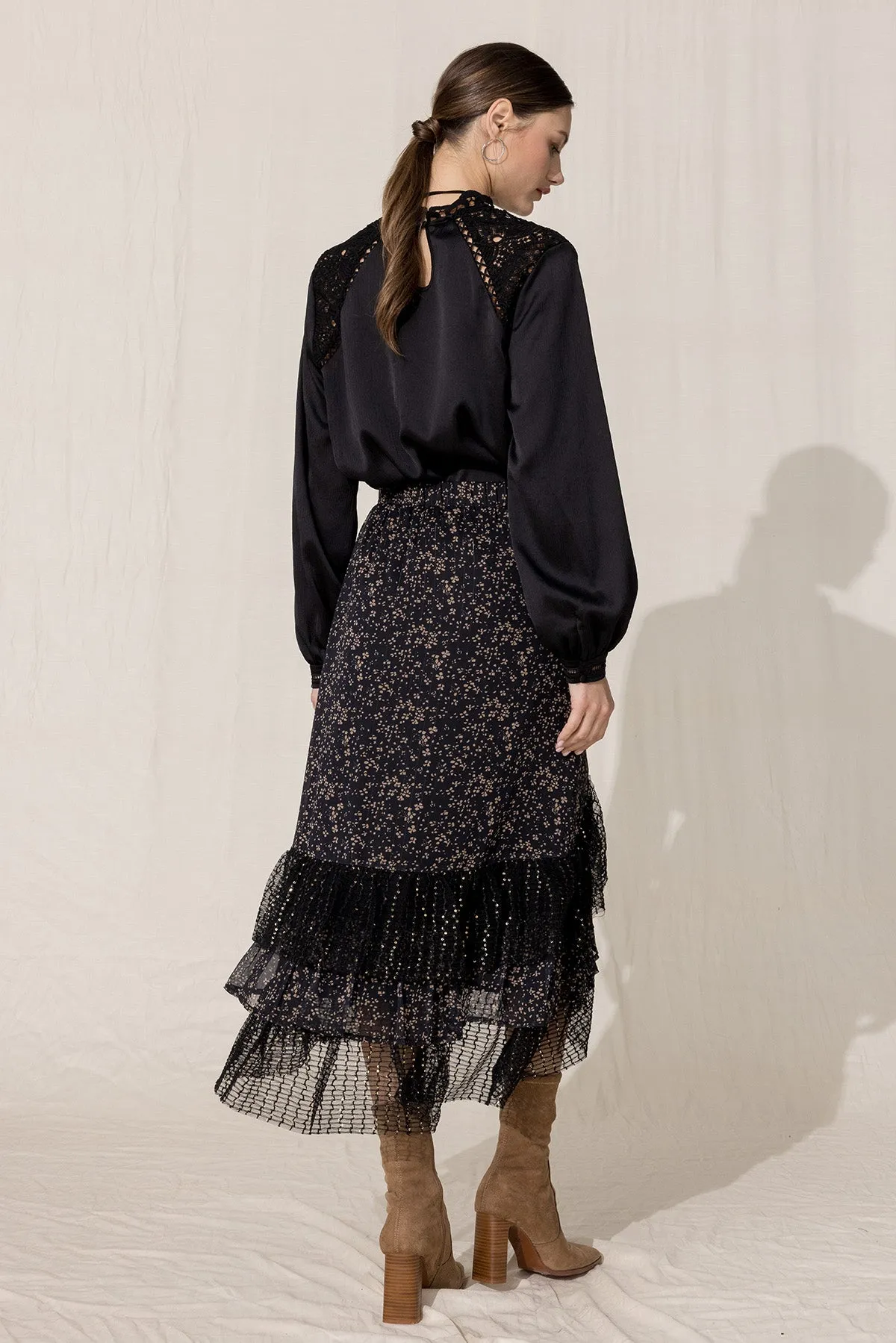 Ruffled Floral Printed Midi Skirt sold by Miss Me product image thumbnail 5