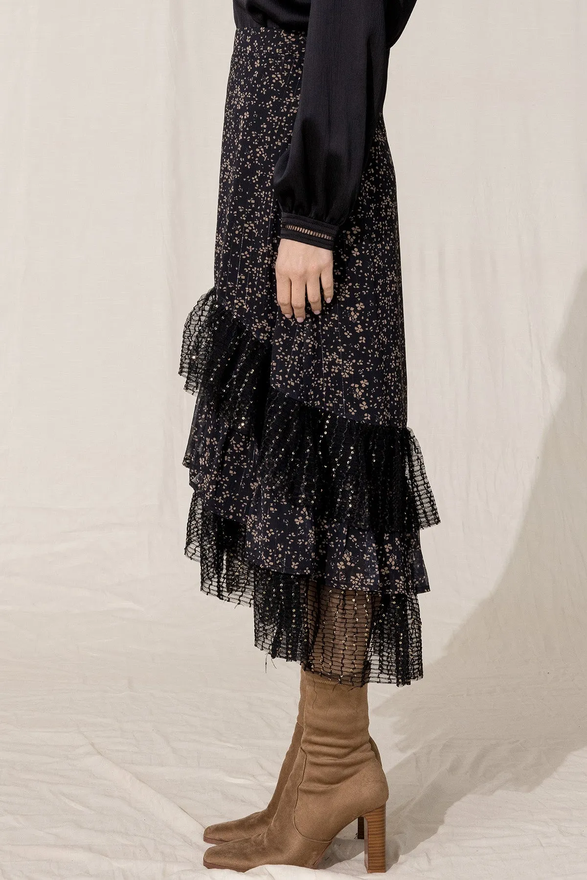 Ruffled Floral Printed Midi Skirt sold by Miss Me product image thumbnail 3
