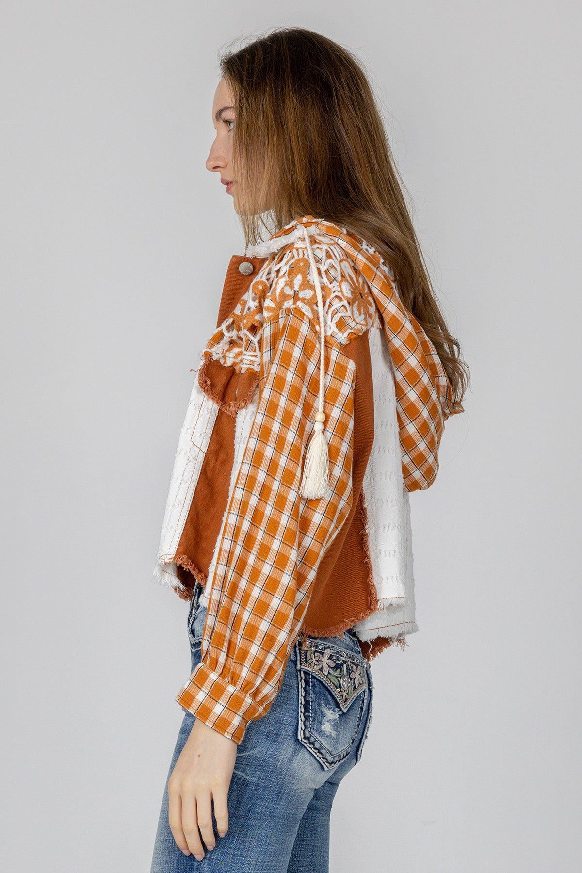 Floral Crochet Plaid Hoodie Jacket sold by Miss Me product image thumbnail 3