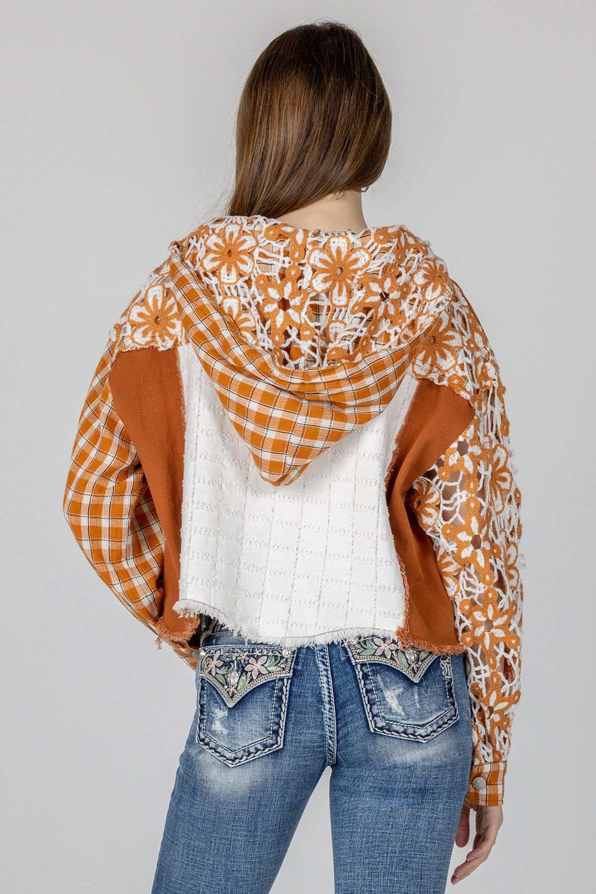 Floral Crochet Plaid Hoodie Jacket sold by Miss Me product image thumbnail 2