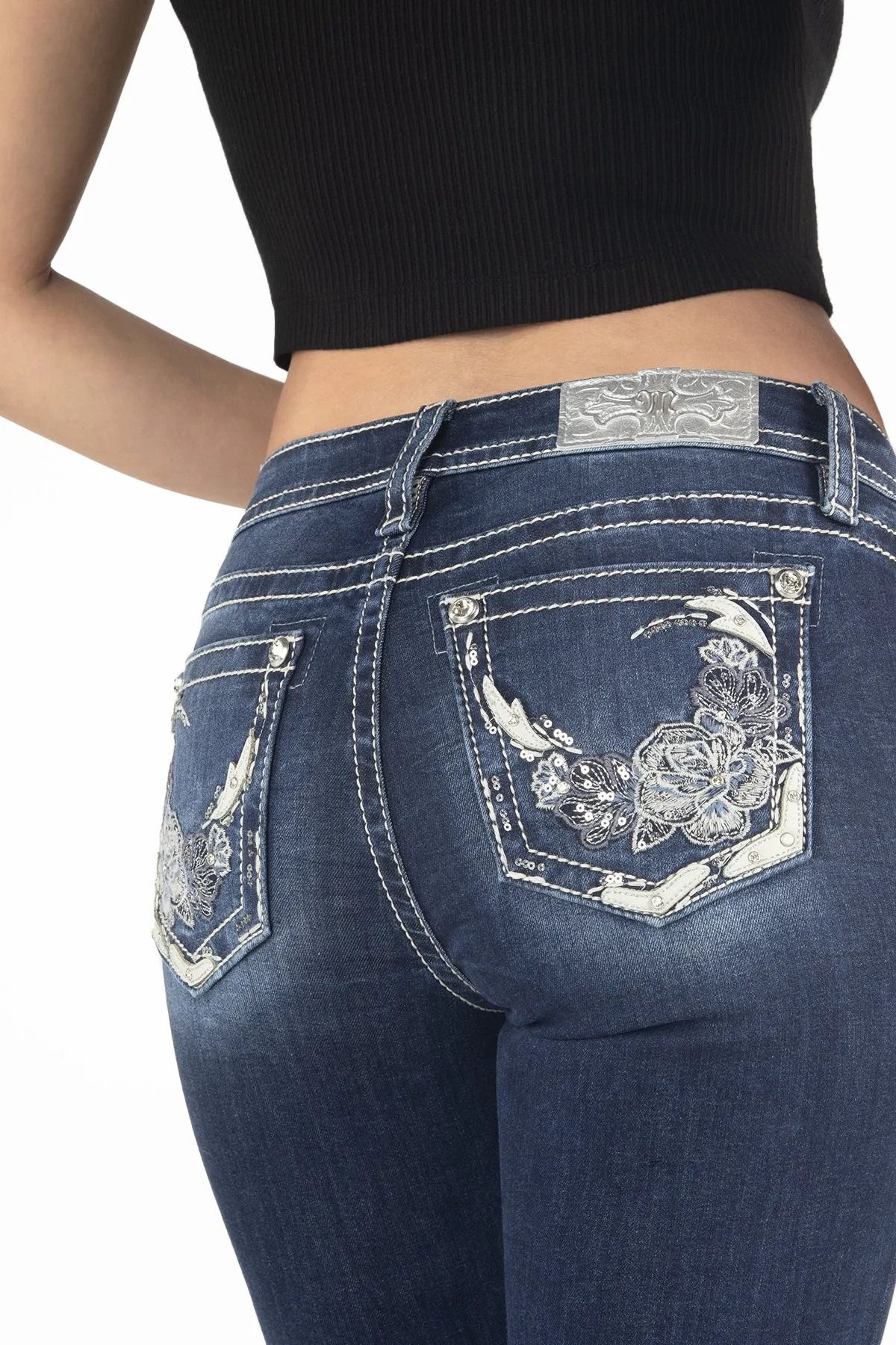 Floral White Leather Bootcut Jeans sold by Miss Me product image thumbnail 5