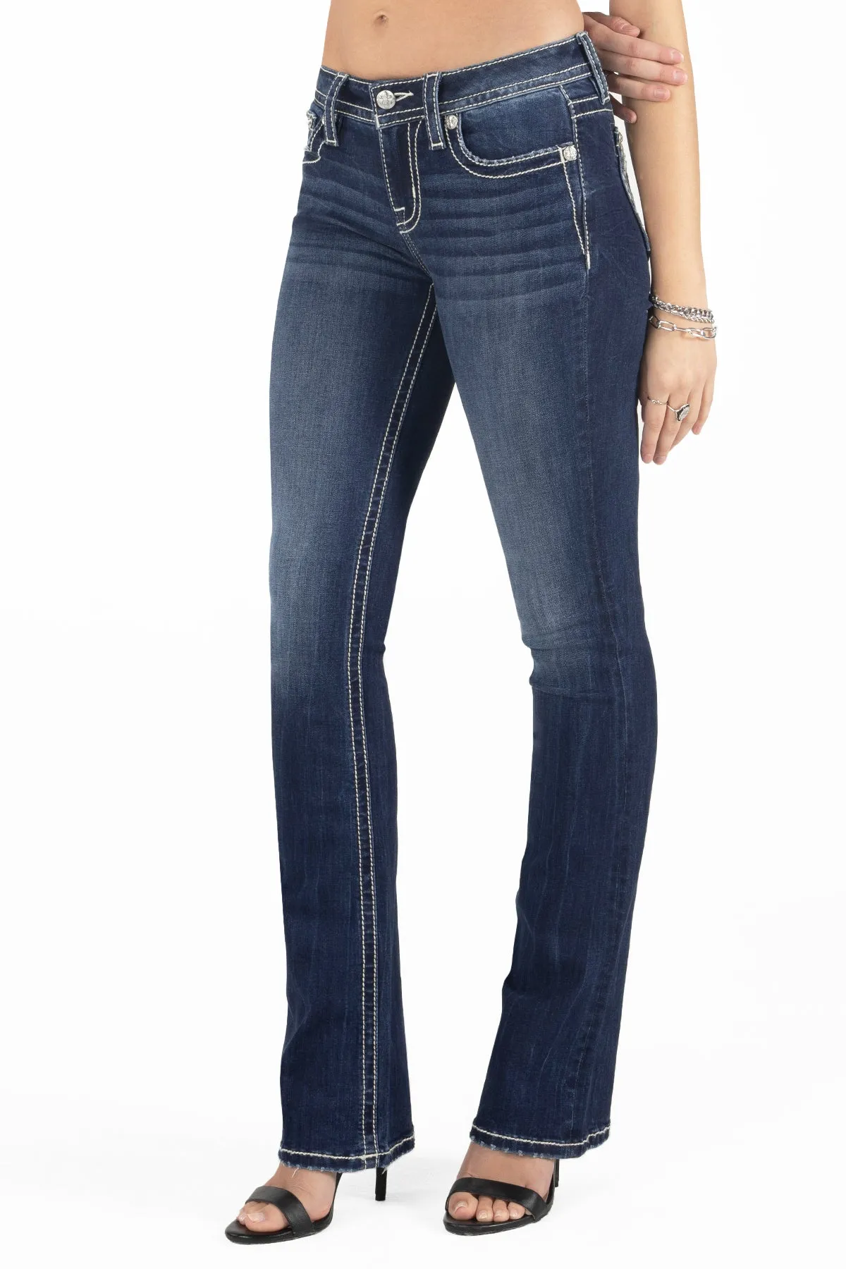 Floral White Leather Bootcut Jeans sold by Miss Me product image thumbnail 2