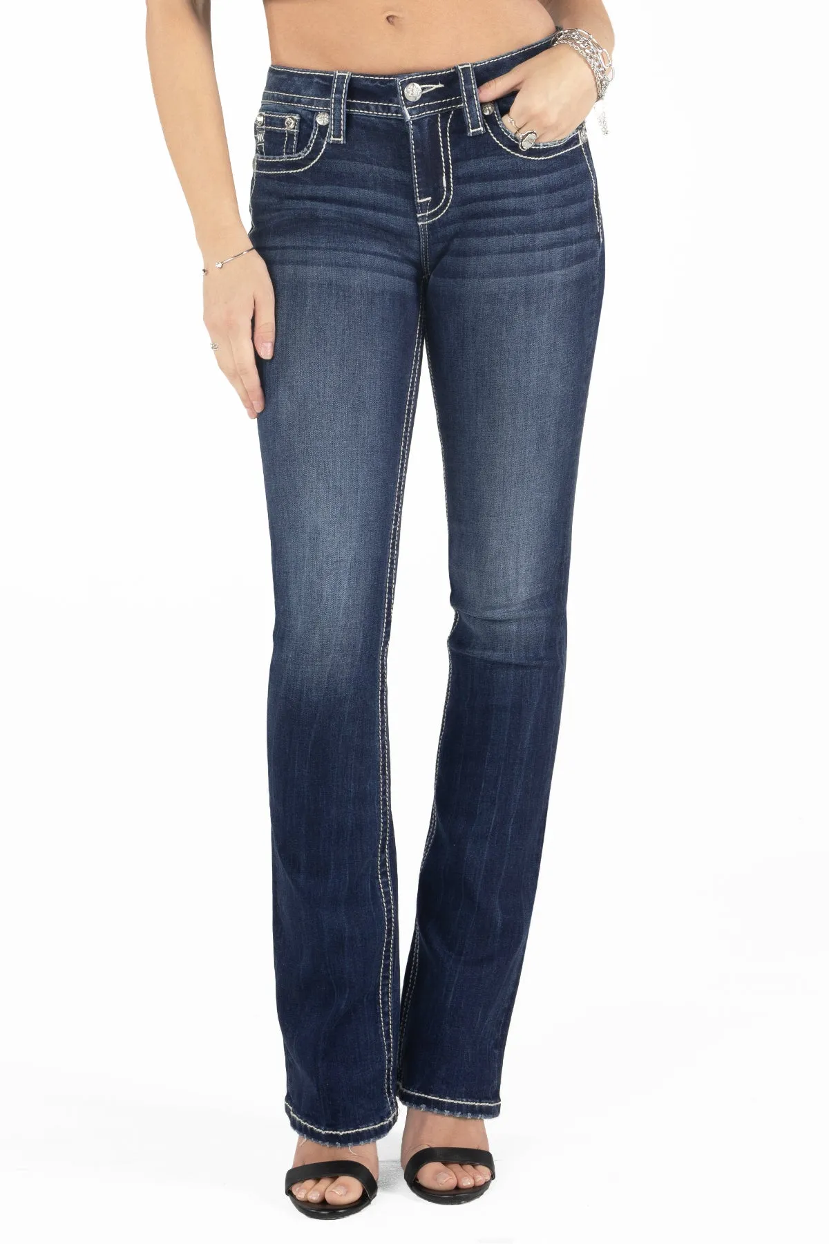 Floral White Leather Bootcut Jeans sold by Miss Me product image thumbnail 3