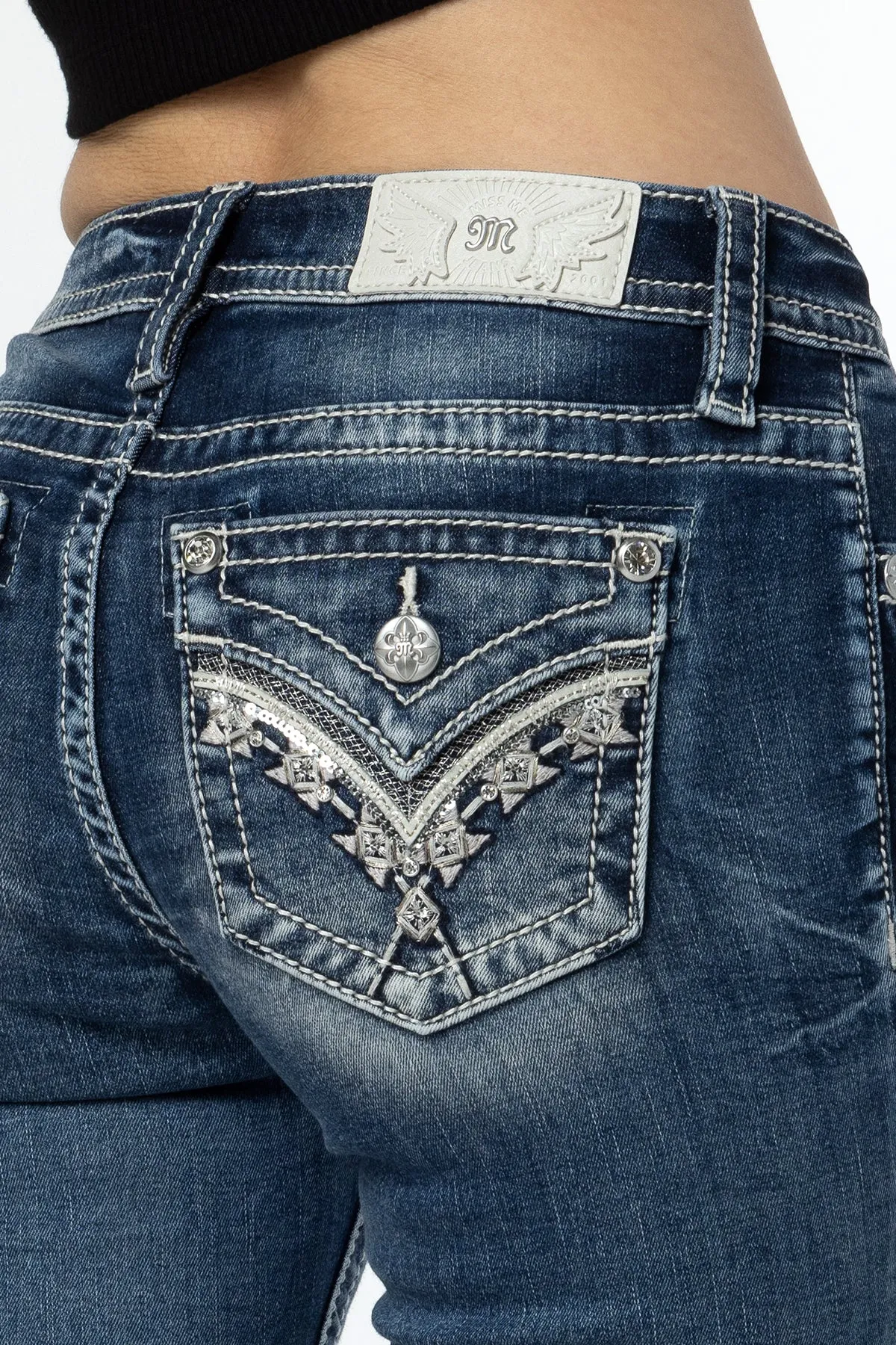 Geometric Sequin Stitch Capri sold by Miss Me product image thumbnail 4