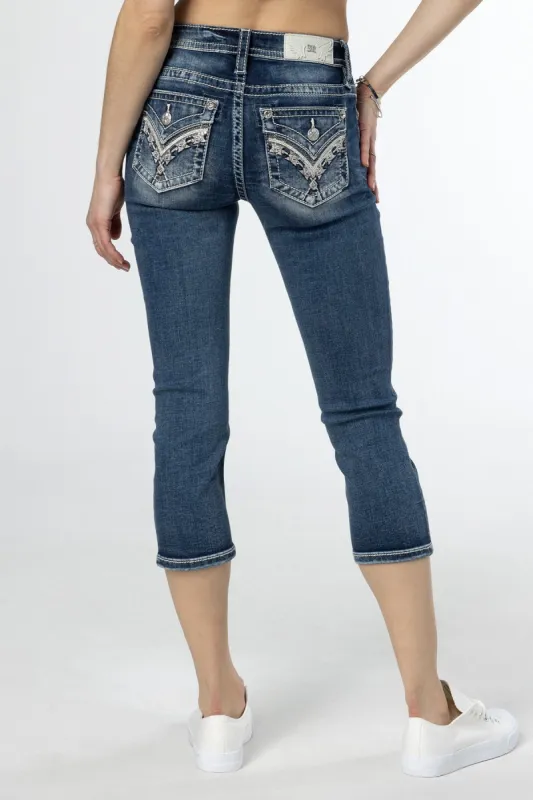 Geometric Sequin Stitch Capri sold by Miss Me