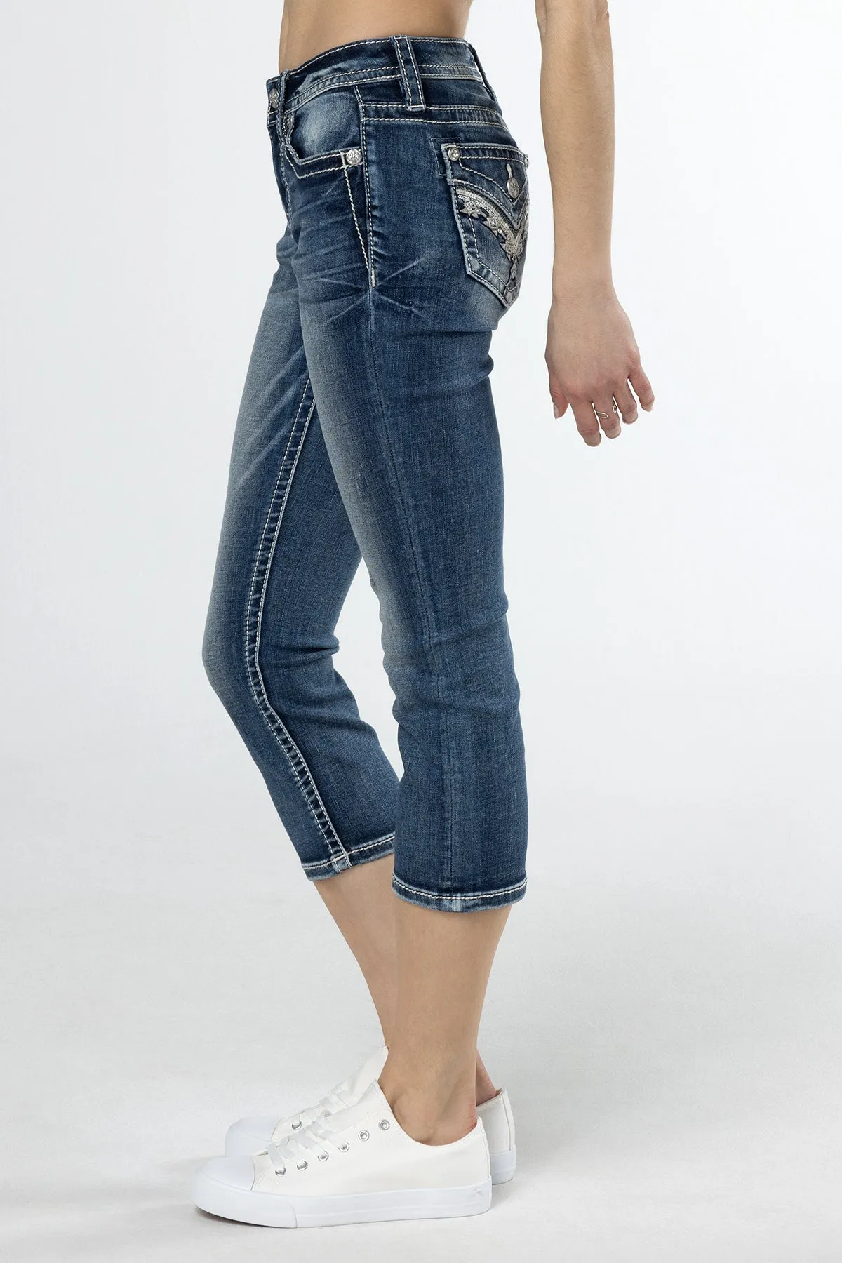 Geometric Sequin Stitch Capri sold by Miss Me product image thumbnail 3