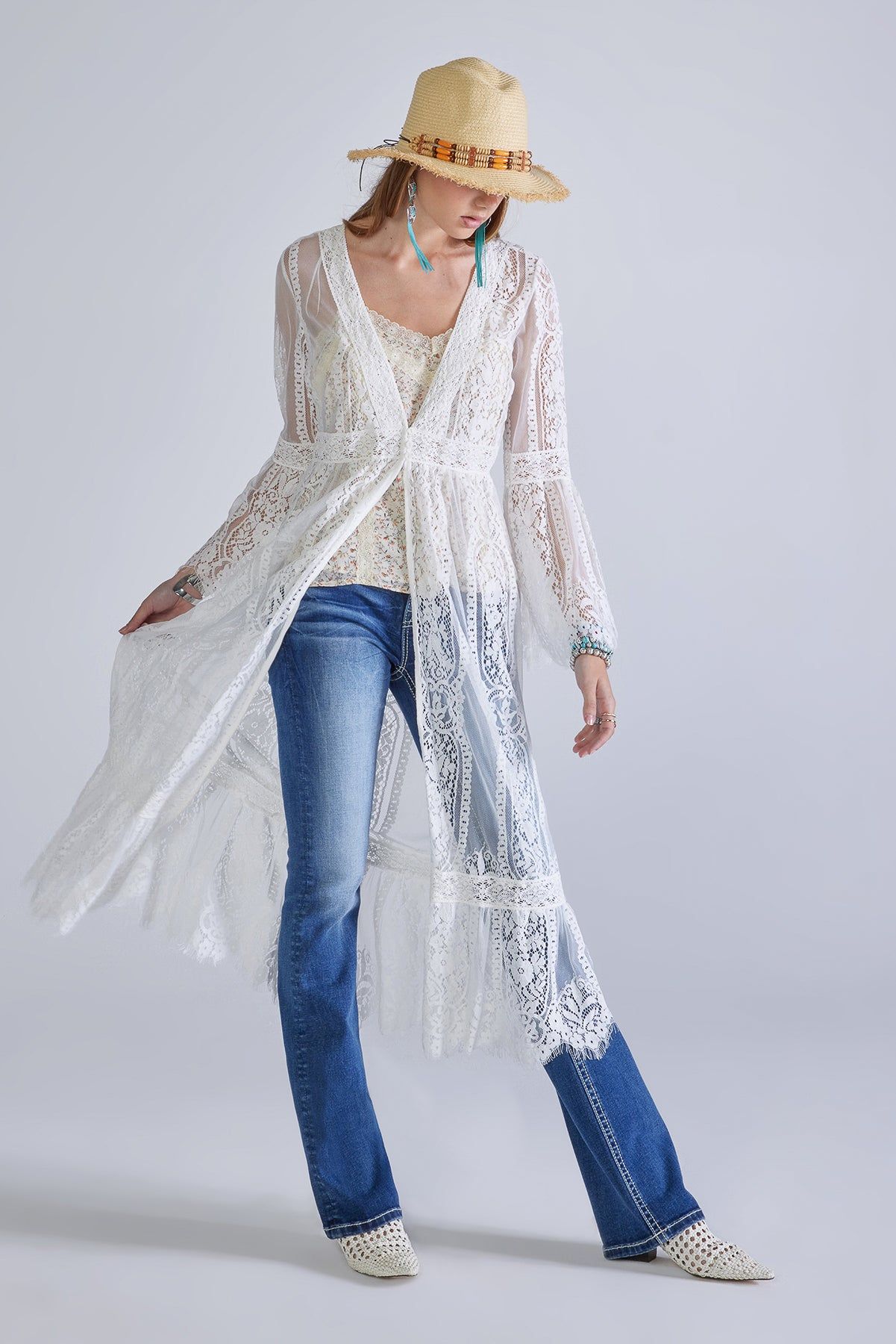 Sheer Embroidered Kimono sold by Miss Me