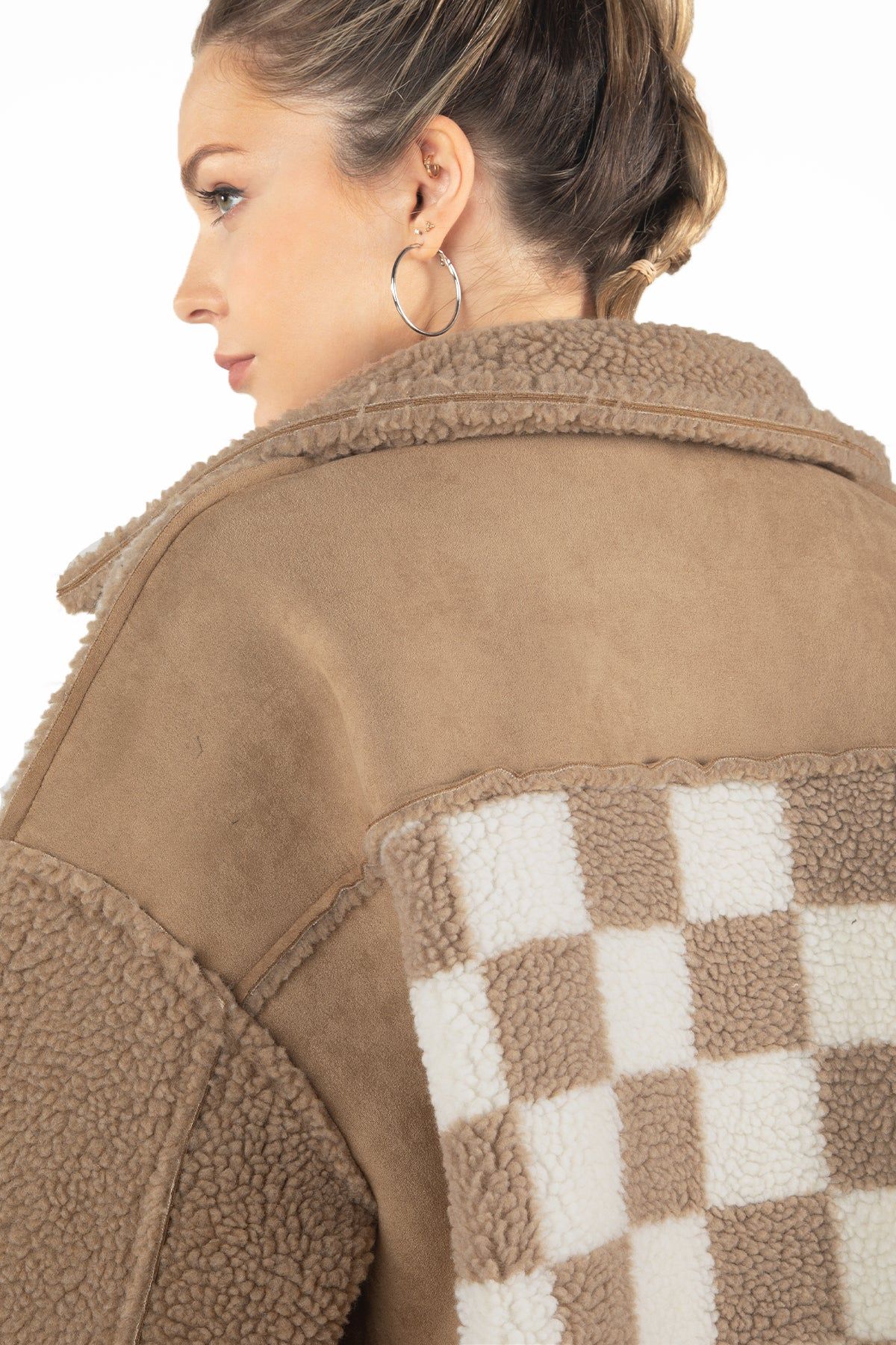Patchwork Checkered Print Sherpa Jacket sold by Miss Me product image thumbnail 4