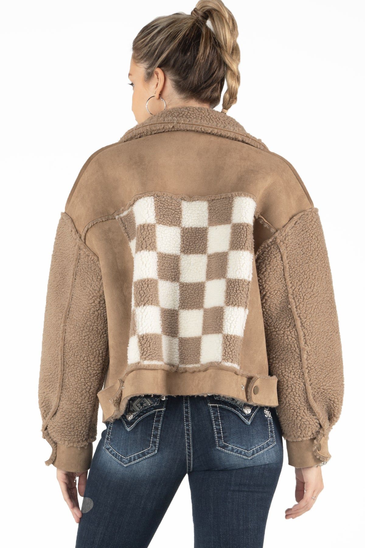 Patchwork Checkered Print Sherpa Jacket sold by Miss Me product image thumbnail 2