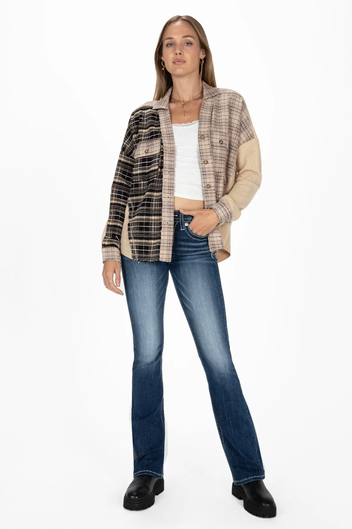 Contrasting Plaid Button Up Jacket sold by Miss Me product image thumbnail 2