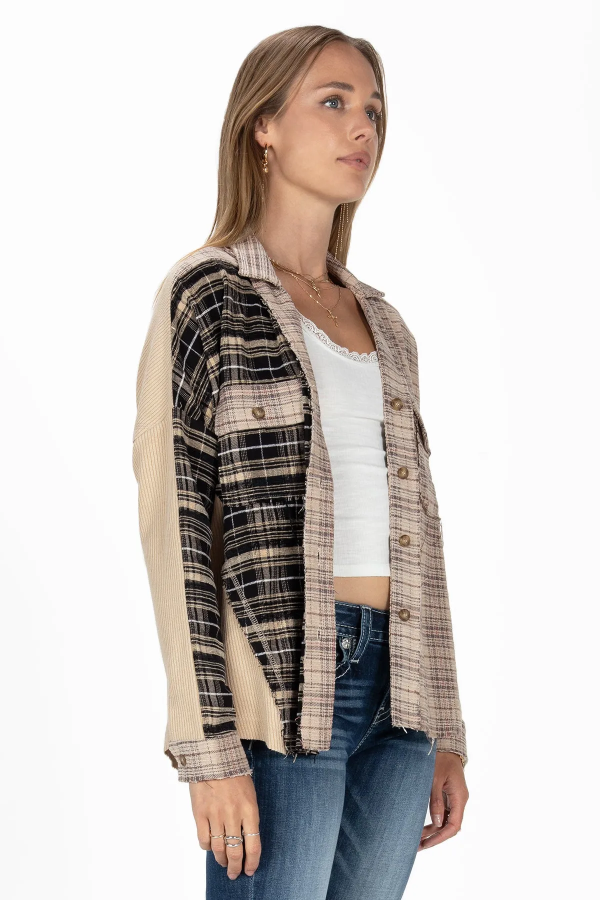 Contrasting Plaid Button Up Jacket sold by Miss Me product image thumbnail 5
