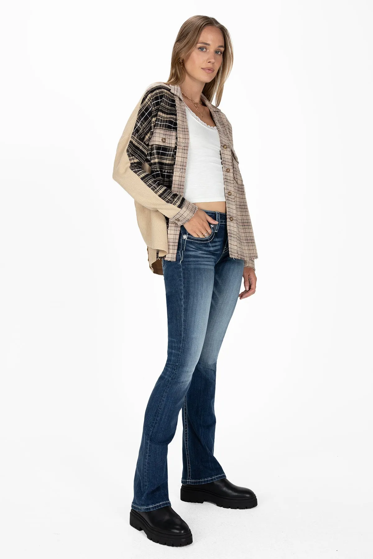 Contrasting Plaid Button Up Jacket sold by Miss Me product image thumbnail 3