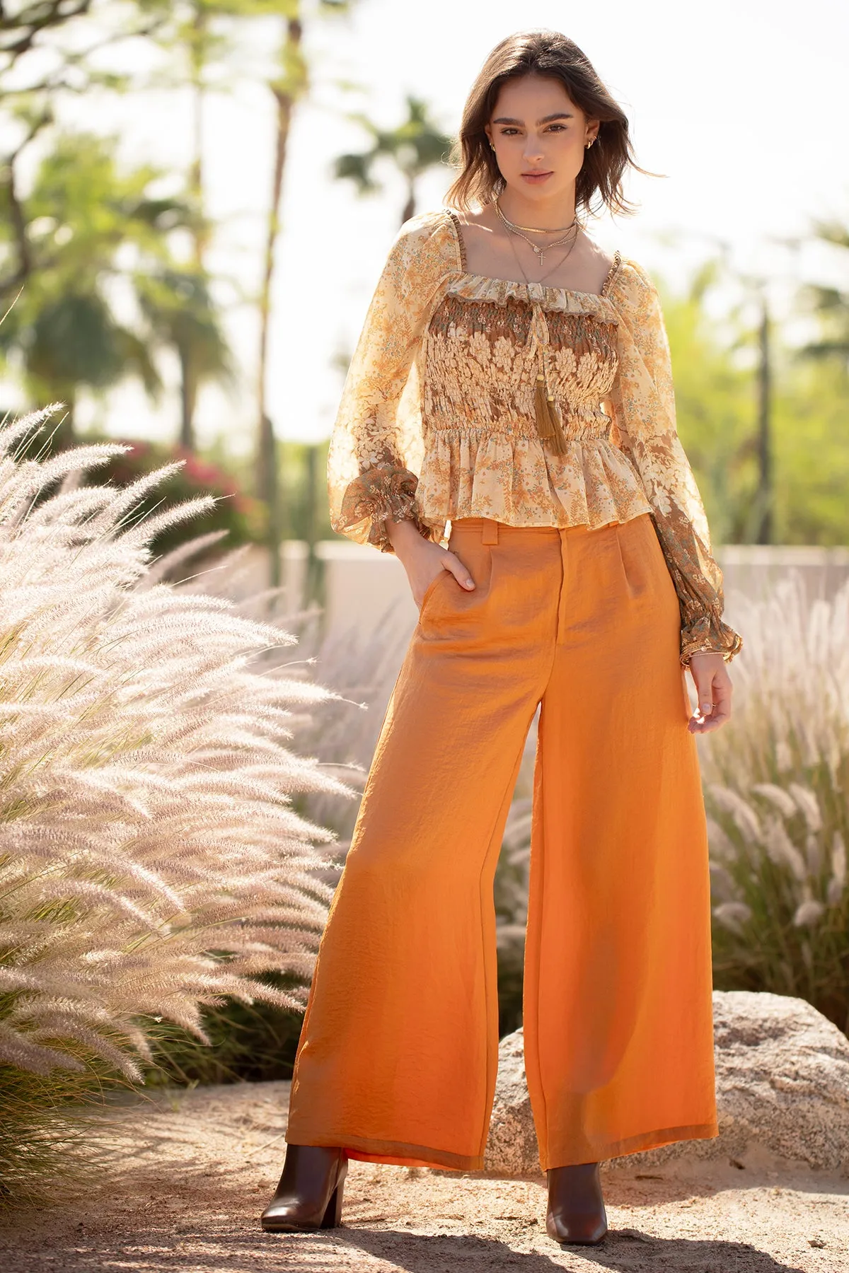 Mixed Orange Floral Smocked Blouse sold by Miss Me product image thumbnail 5