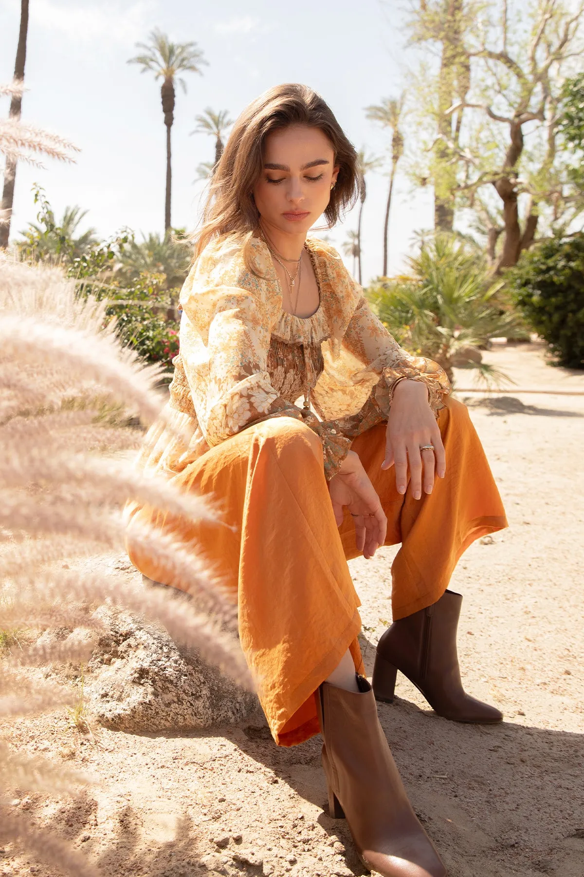 Mixed Orange Floral Smocked Blouse sold by Miss Me product image thumbnail 4