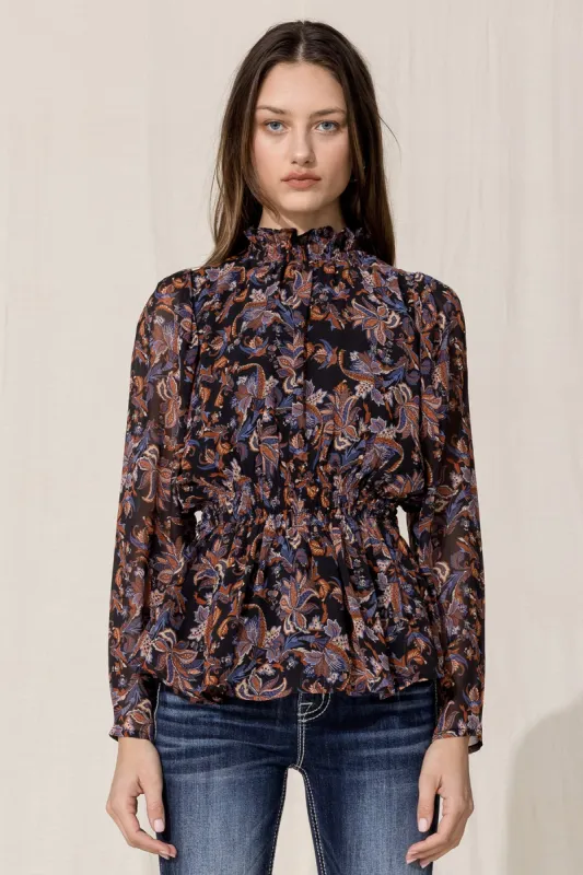Paisley Chiffon Smock Blouse sold by Miss Me