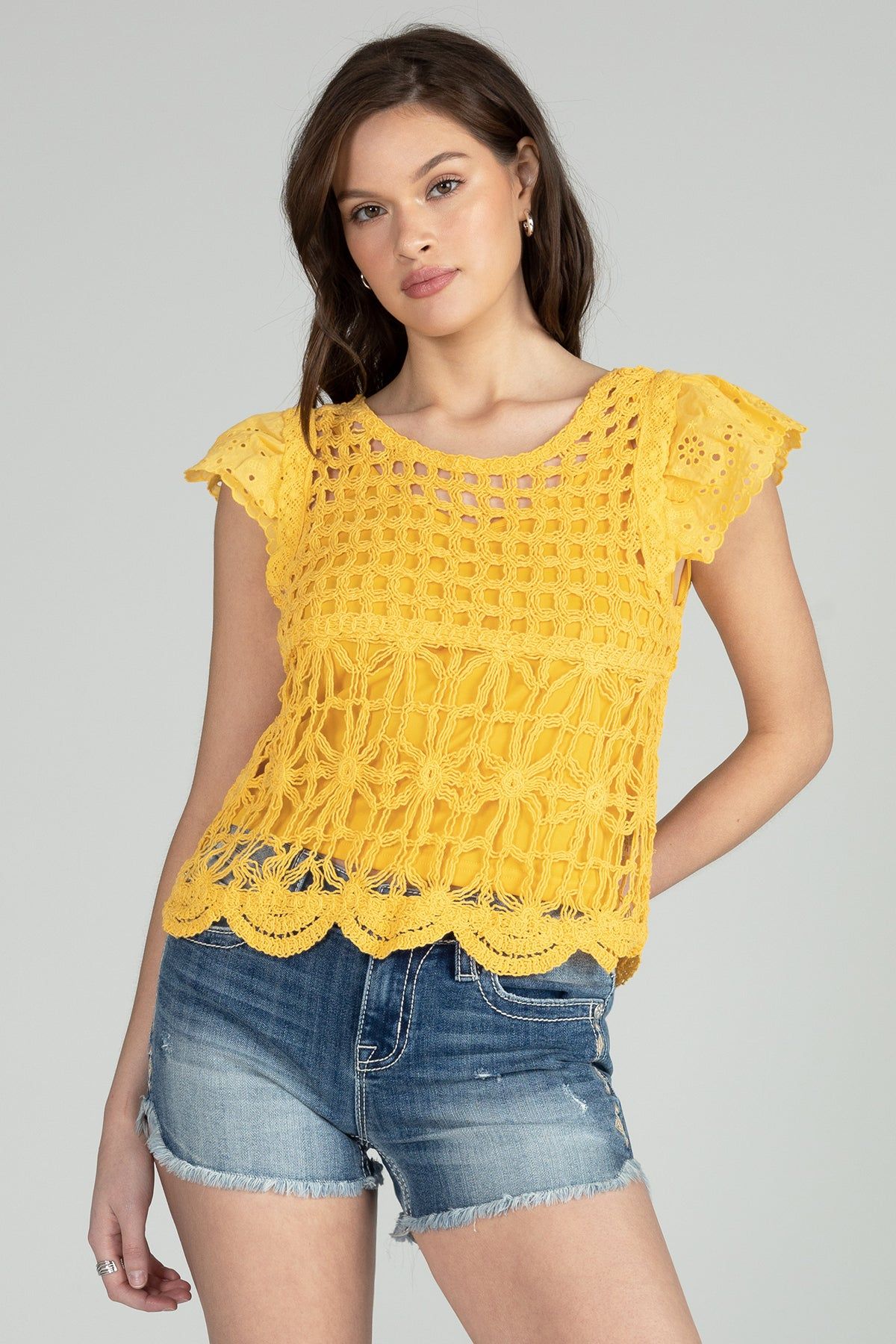 Cropped Crochet Knit Top sold by Miss Me