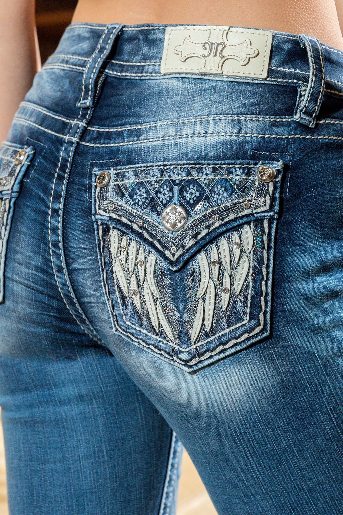 Faux Leather Embroidered Wing Denim sold by Miss Me product image thumbnail 5