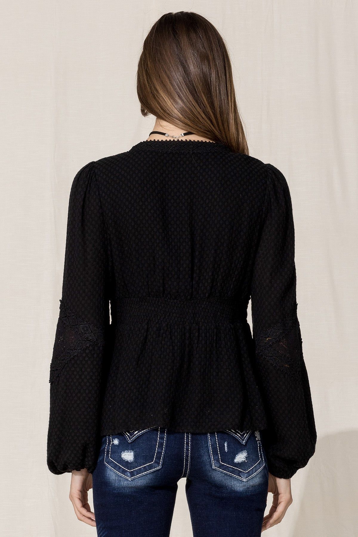 Balloon Sleeve Crochet Top sold by Miss Me product image thumbnail 2