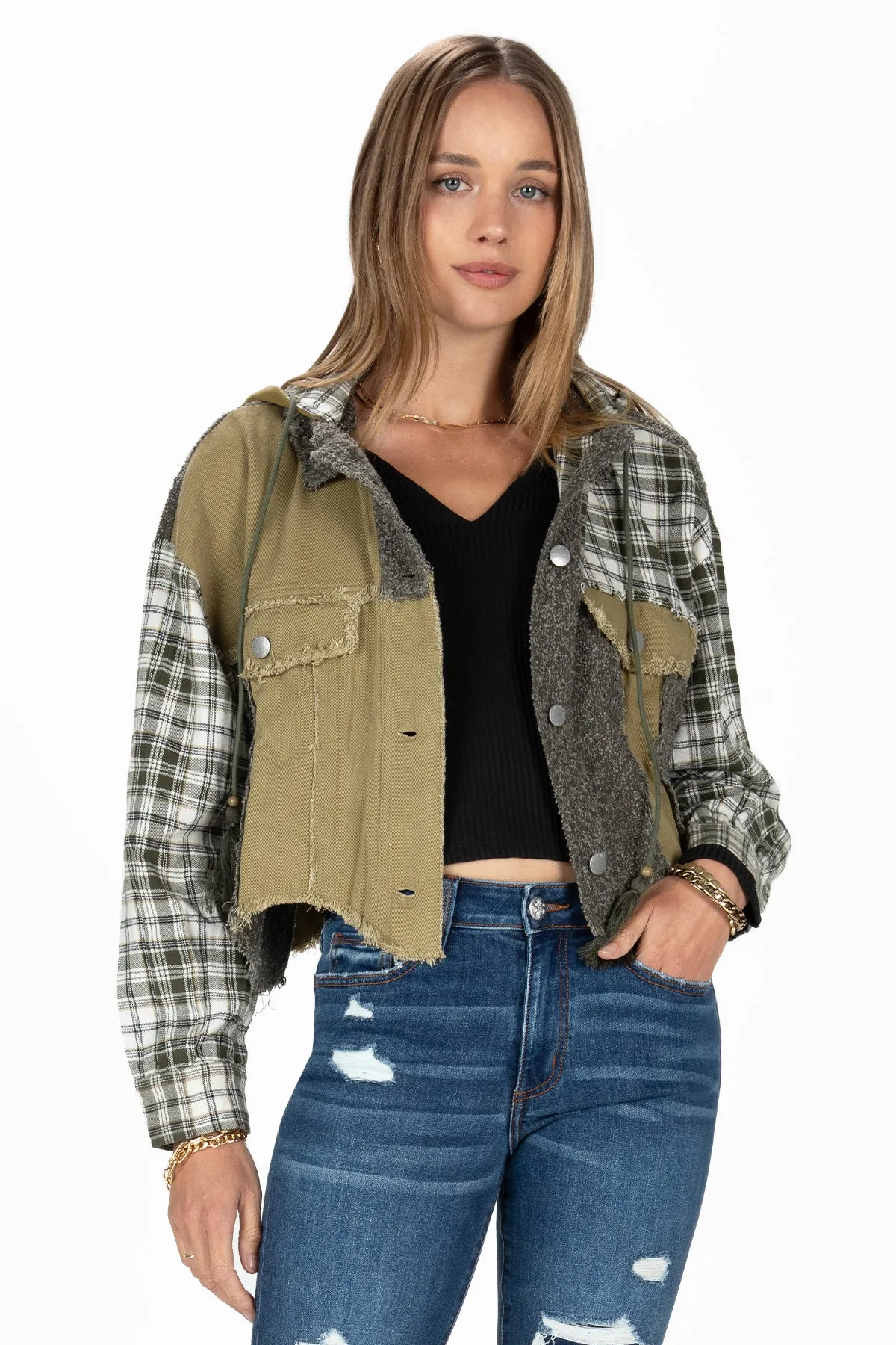 Autumn Sage Plaid Hoodie Jacket sold by Miss Me product image thumbnail 5