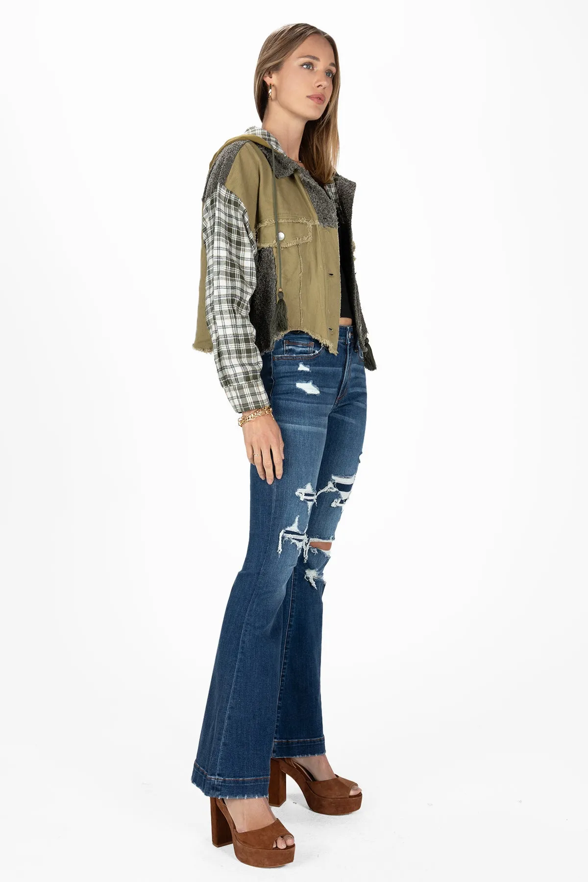 Autumn Sage Plaid Hoodie Jacket sold by Miss Me product image thumbnail 3