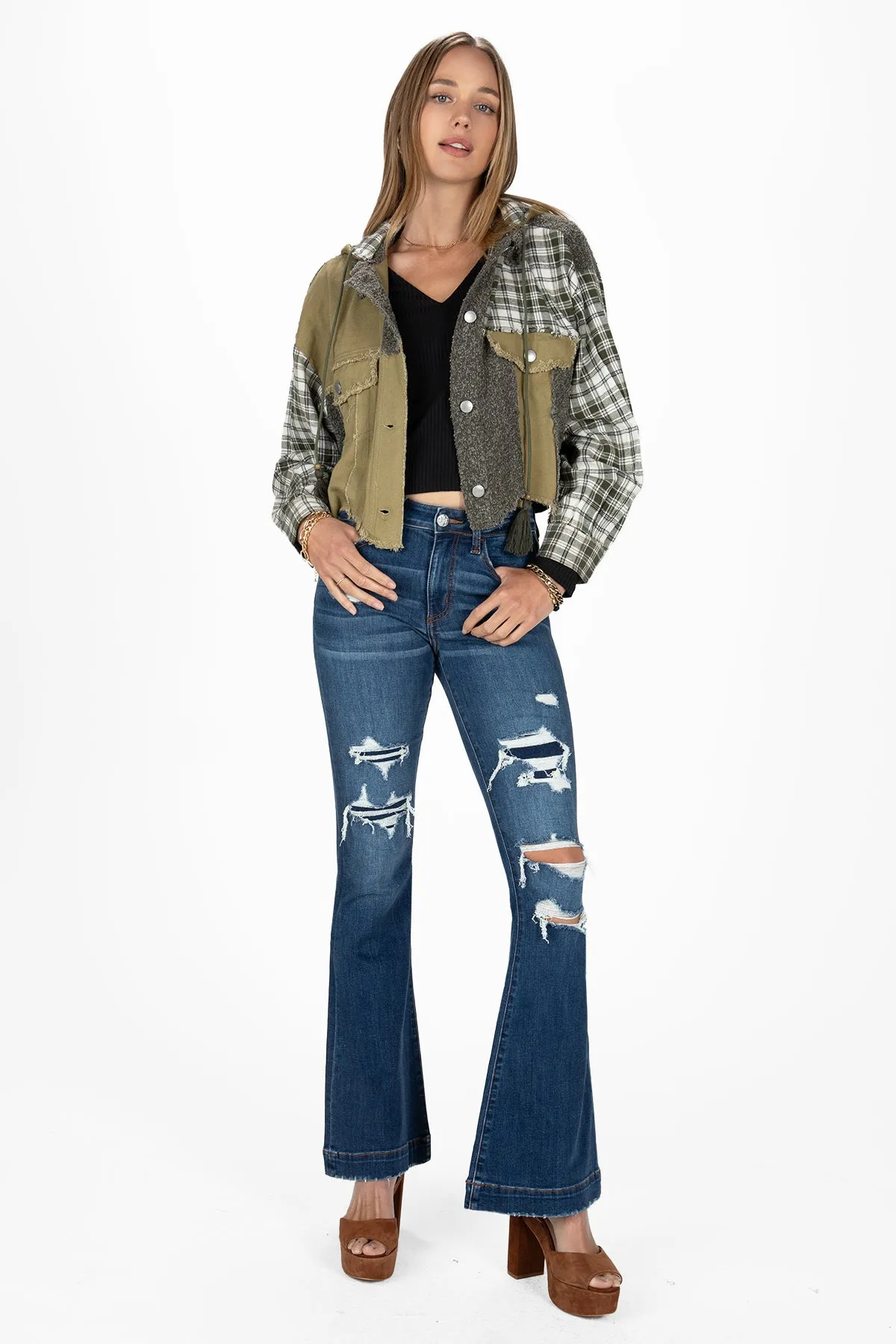 Autumn Sage Plaid Hoodie Jacket sold by Miss Me product image thumbnail 2