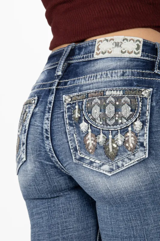 Brown Aztec Dreamcatcher Bootcut Jeans sold by Miss Me
