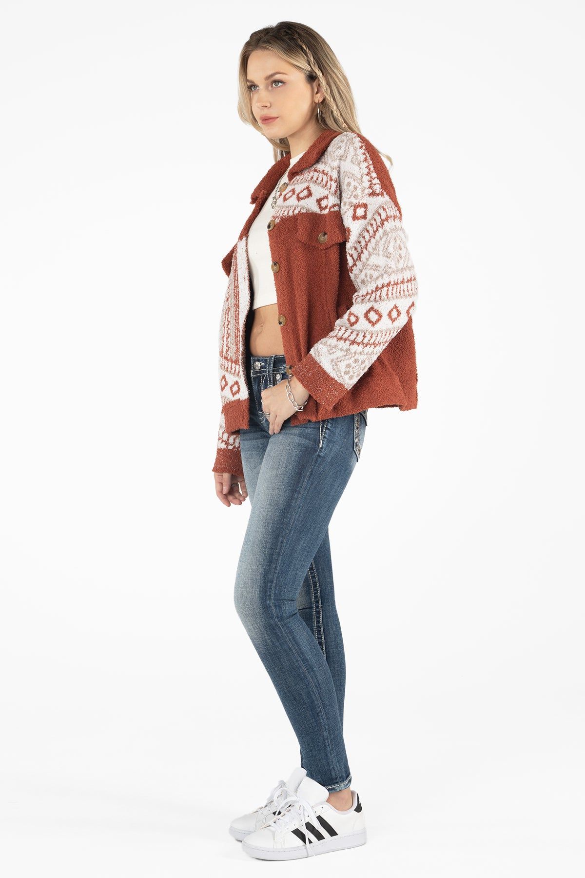 Aztec Button Up Sweater Jacket sold by Miss Me product image thumbnail 5