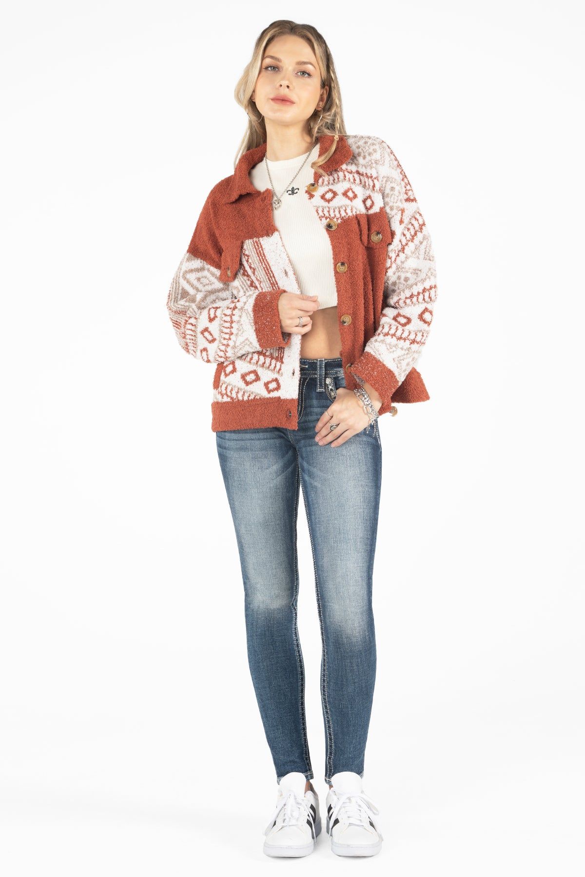 Aztec Button Up Sweater Jacket sold by Miss Me product image thumbnail 4