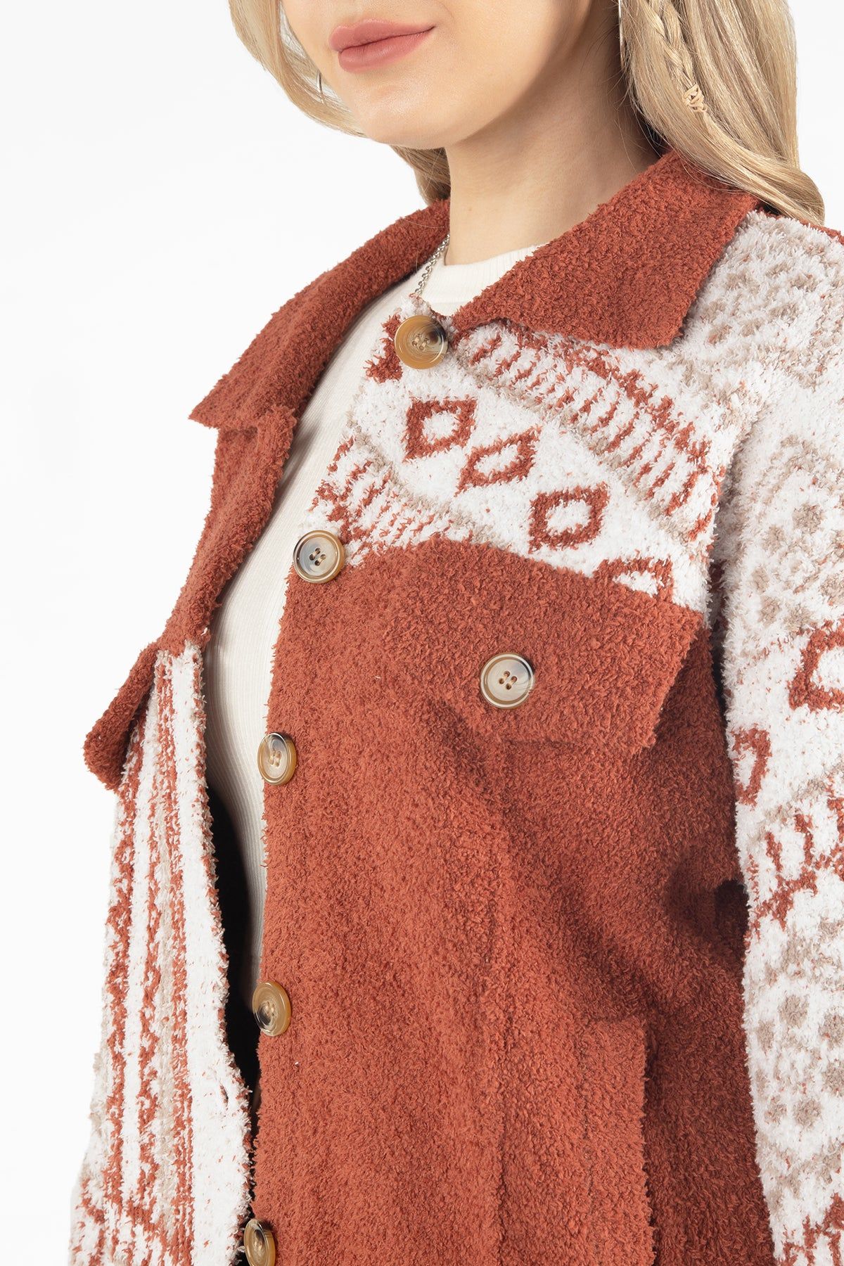 Aztec Button Up Sweater Jacket sold by Miss Me product image thumbnail 3