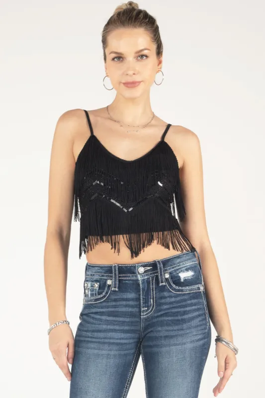 Embellished Fringe Crop Top sold by Miss Me